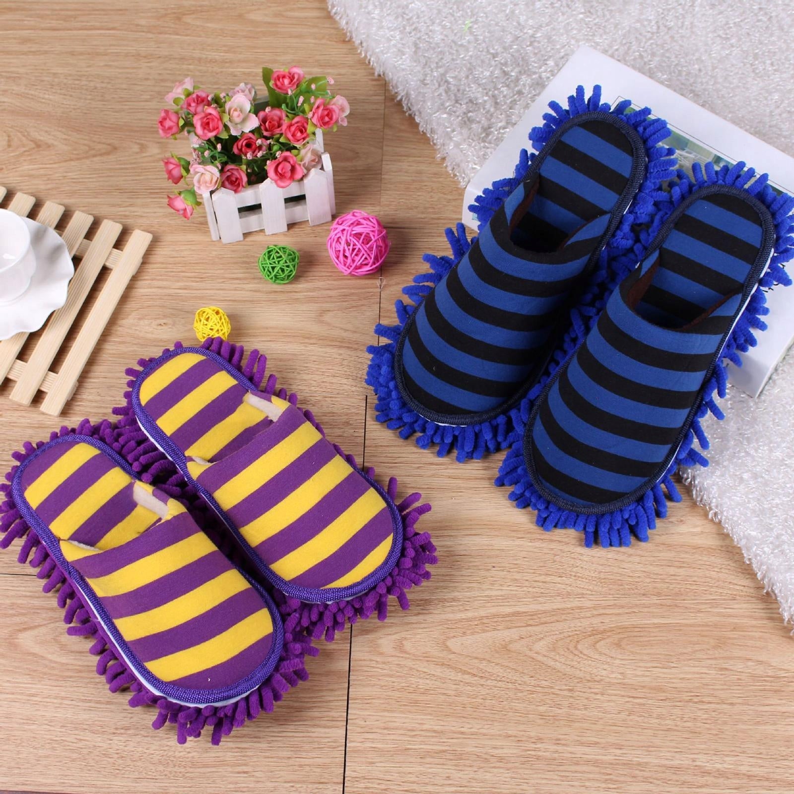 Mop Slippers Floor Cleaning Dusting Slippers Detachable Washable Blue Packaging status original