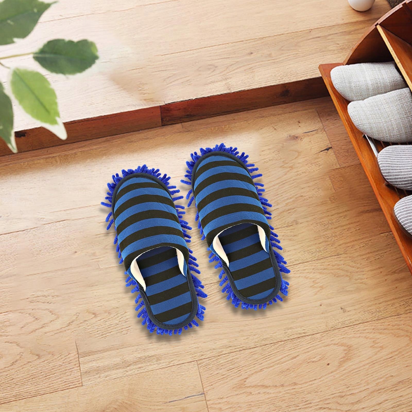 Mop Slippers Floor Cleaning Dusting Slippers Detachable Washable Blue