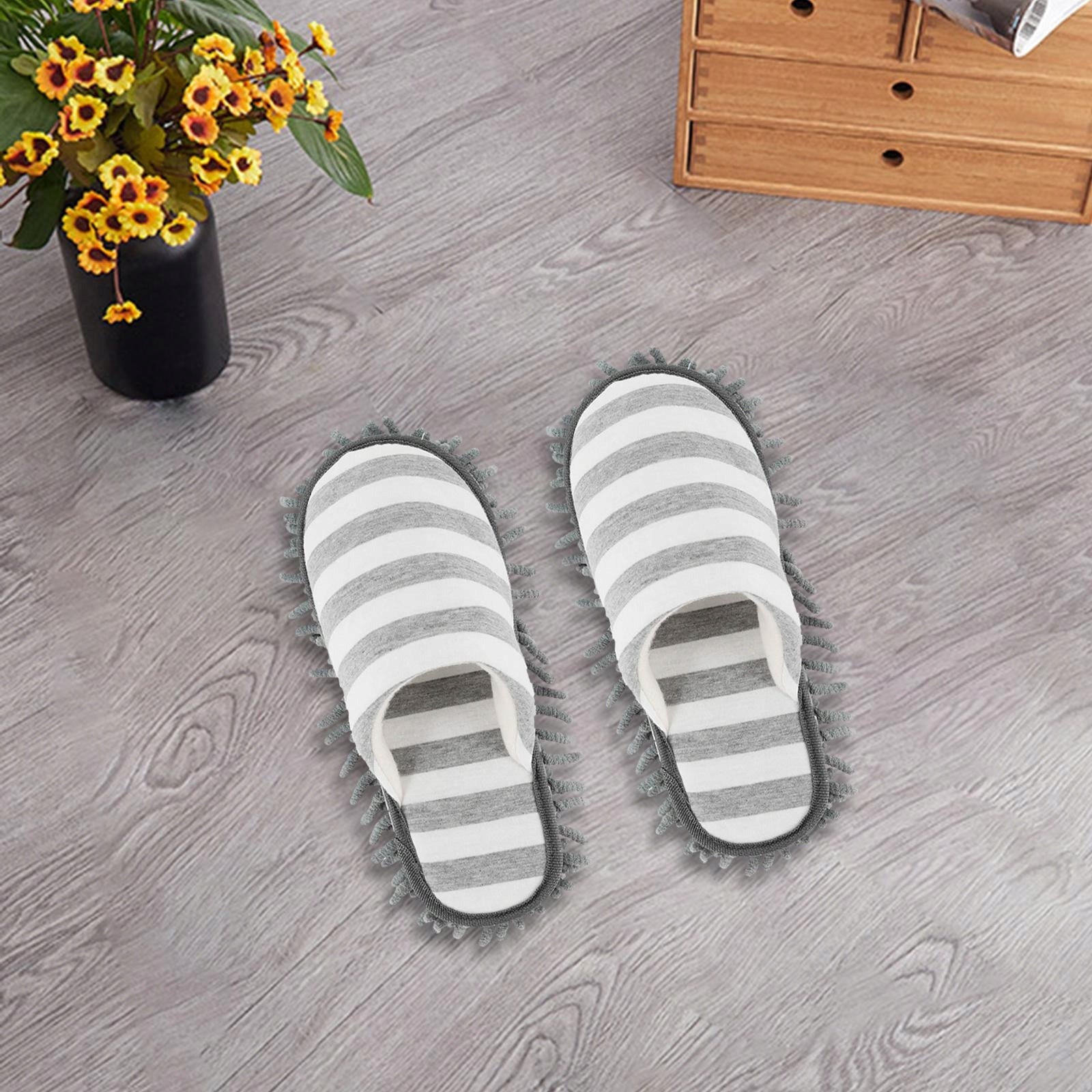 Mop Slippers Floor Cleaning Floor Slippers Reusable Microfiber Dusting Gray