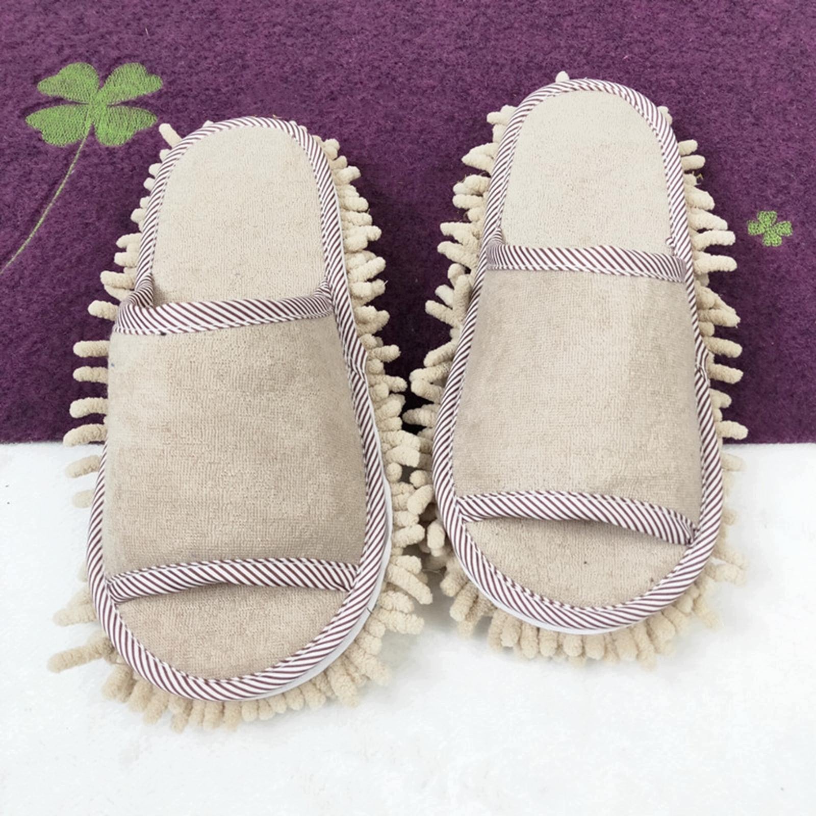 Mop Slippers Microfiber Chenille Floor Cleaning Shoes Detachable Dust Beige Brand no brand