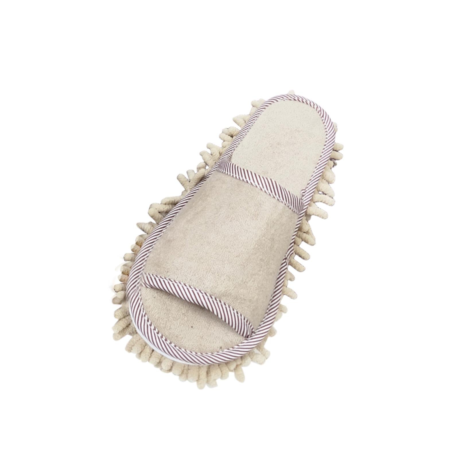 Mop Slippers Microfiber Chenille Floor Cleaning Shoes Detachable Dust Beige