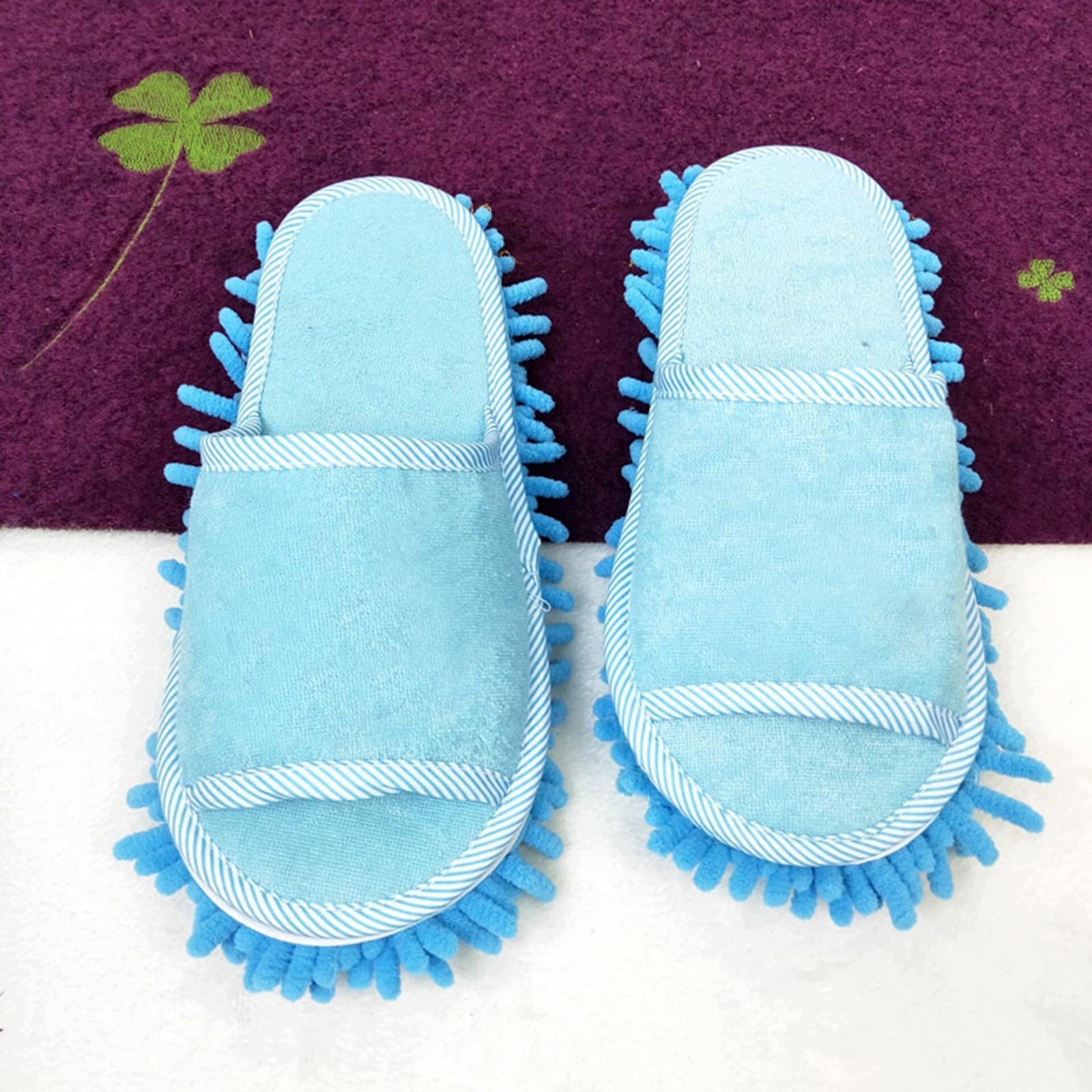 Mop Slippers Microfiber Chenille Floor Cleaning Shoes Detachable Dust Blue Brand no brand