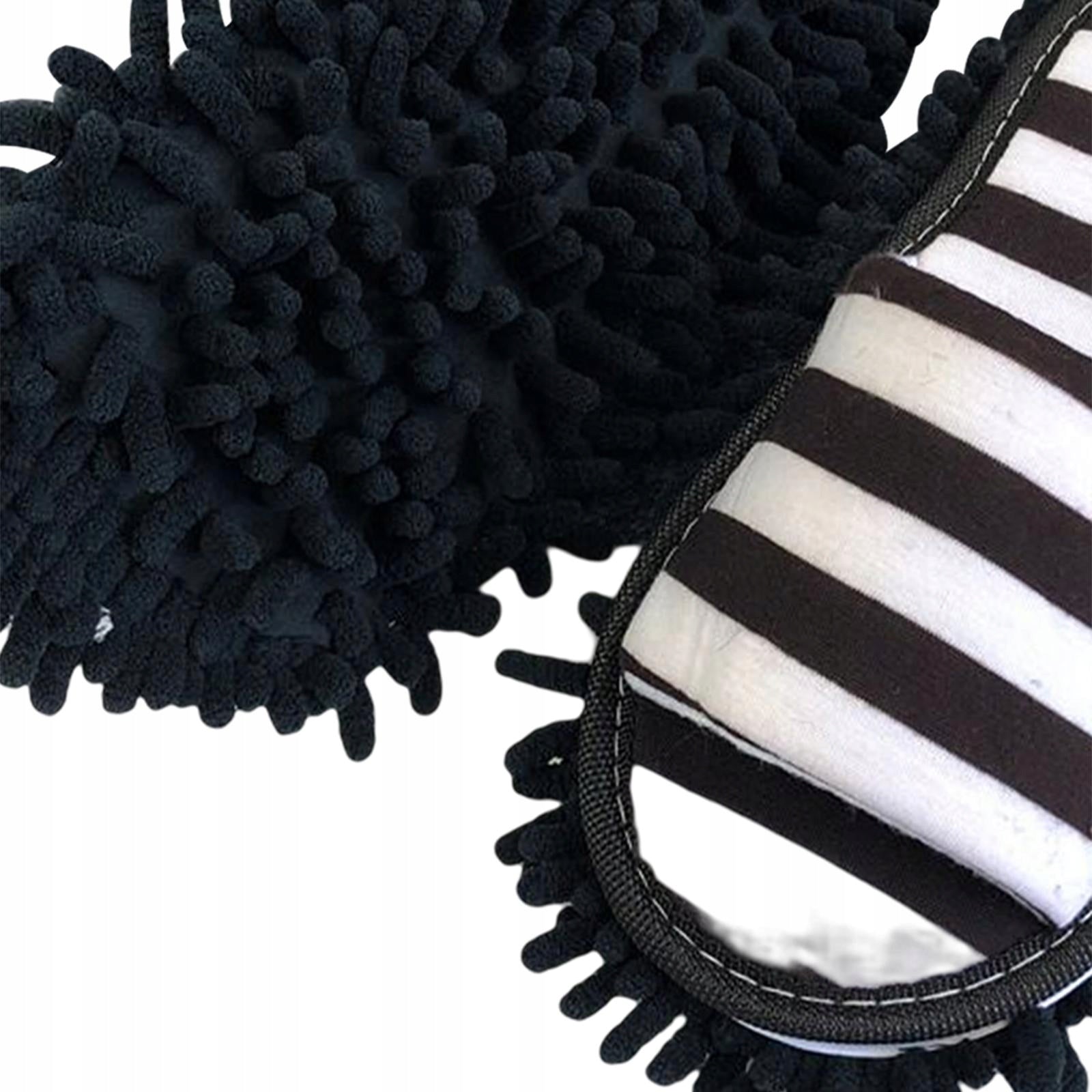 Mop Slippers Pair Chenille Soft Dusting Rag Shoes Detachable Black White Packaging status original