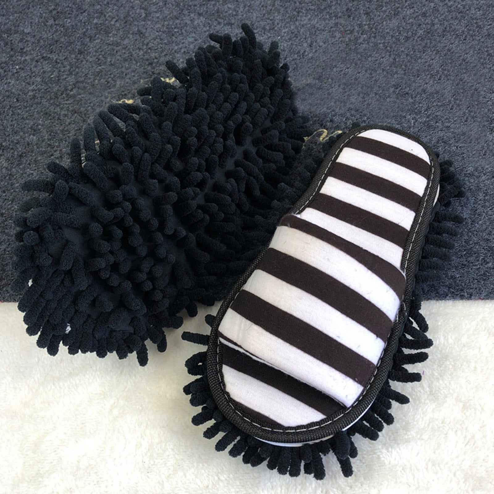 Mop Slippers Pair Chenille Soft Dusting Rag Shoes Detachable Black White