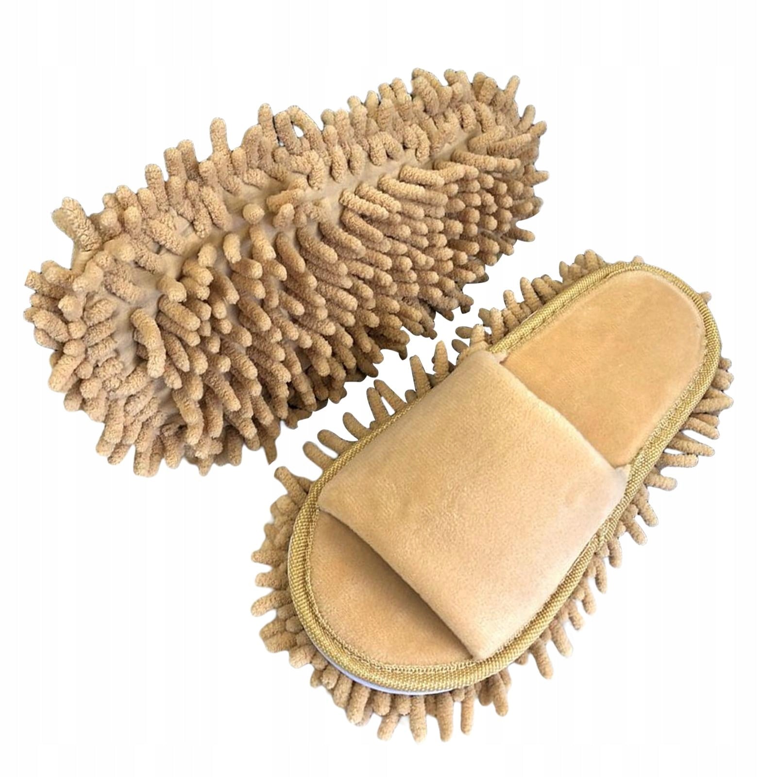 Mop Slippers Pair Chenille Soft Dusting Rag Shoes Detachable Washable Beige