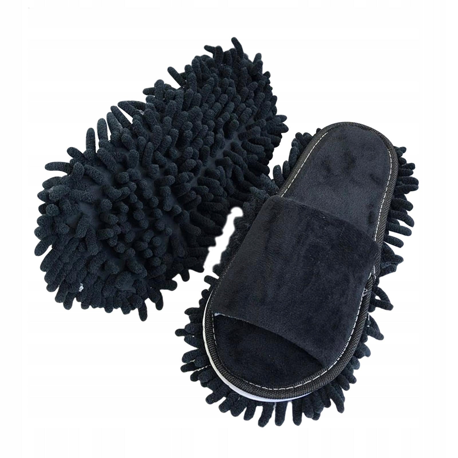 Mop Slippers Pair Chenille Soft Dusting Rag Shoes Detachable Washable Black Brand no brand