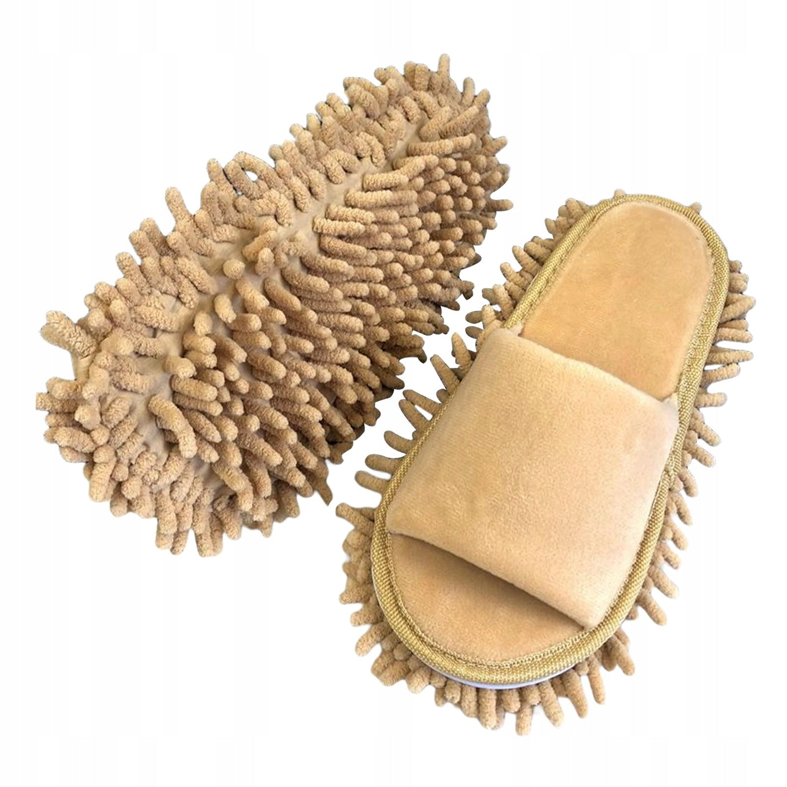 Mop Slippers Pair Reusable Portable Chenille Dust Floor Cleaner Beige Brand no brand