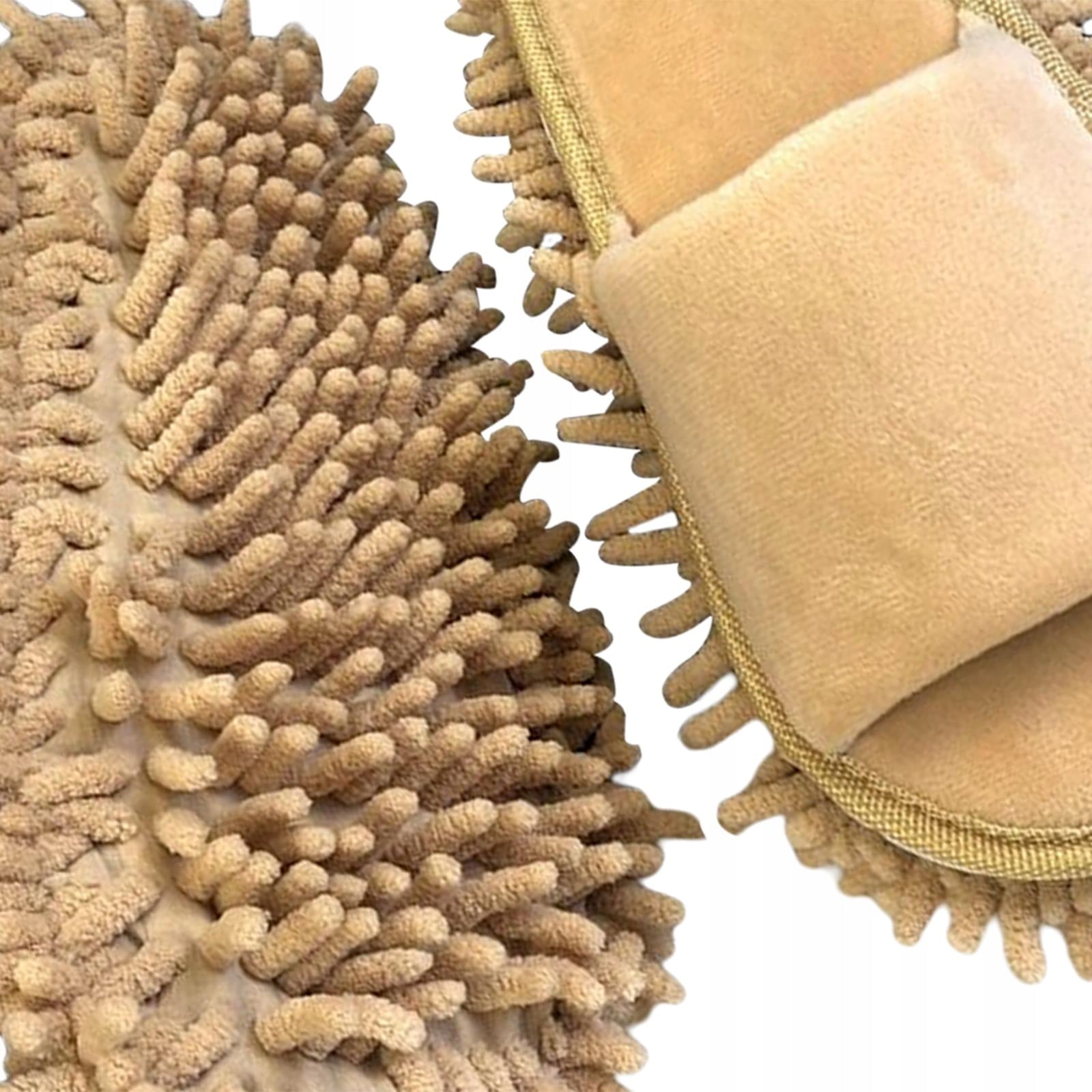 Mop Slippers Pair Reusable Portable Chenille Dust Floor Cleaner Beige Packaging status original