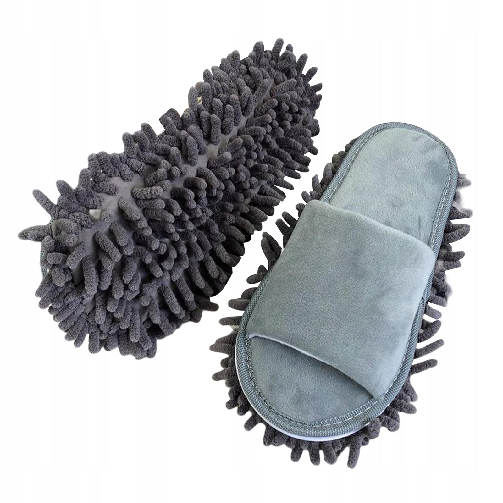 Mop Slippers Pair Reusable Portable Chenille Dust Floor Cleaner Gray