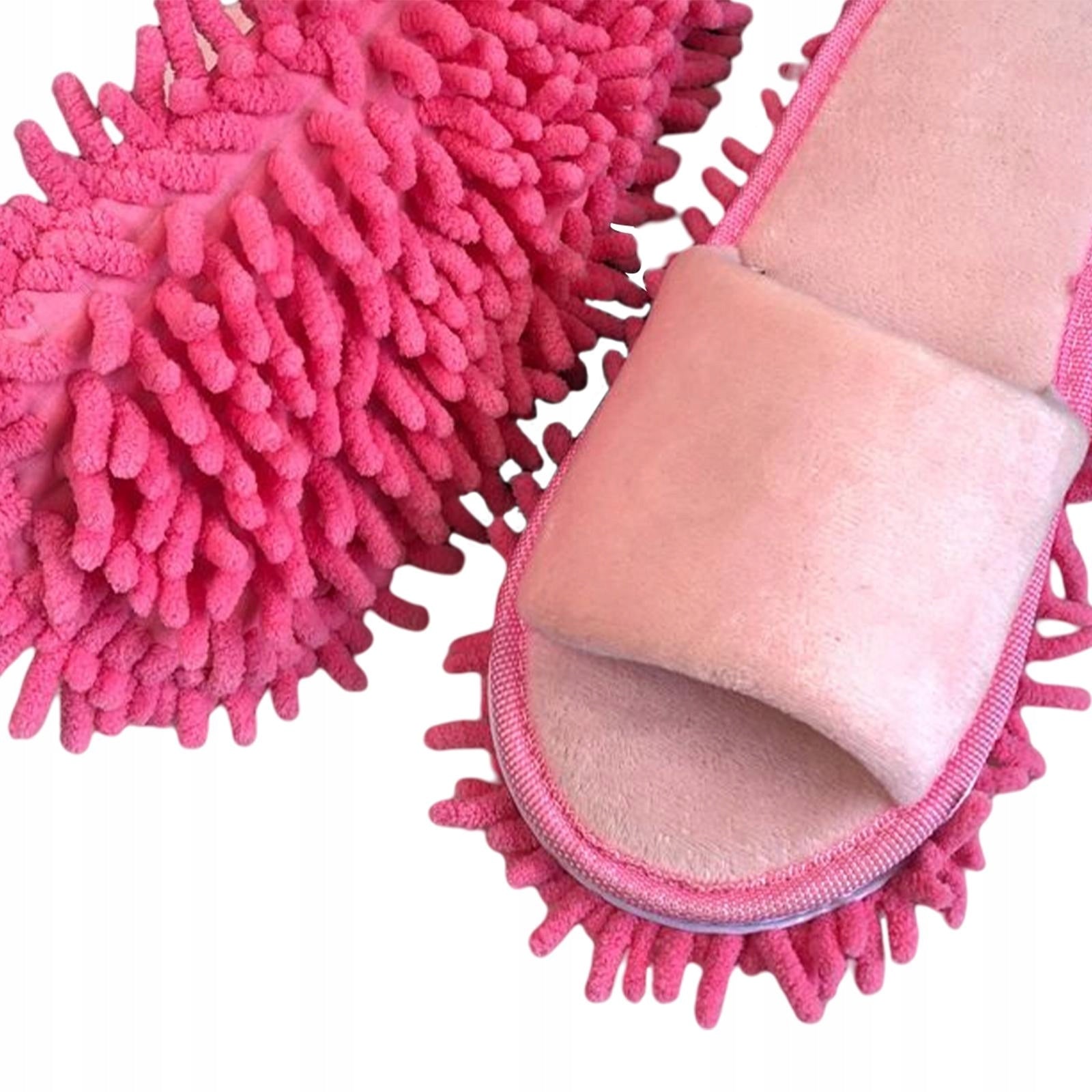 Mop Slippers Pair Reusable Portable Chenille Dust Floor Cleaner Pink Packaging status original