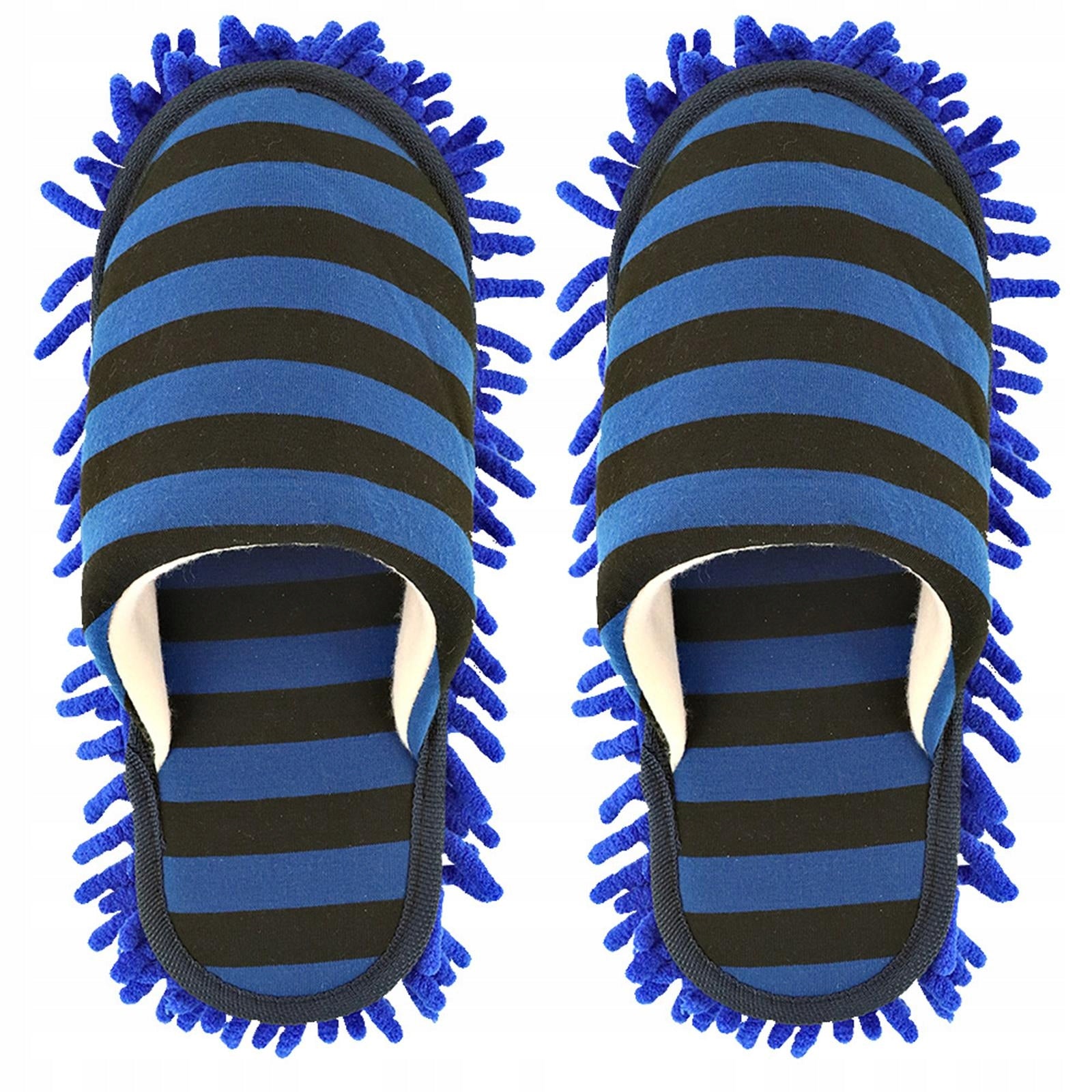 Mop Slippers Reusable Microfiber Chenille Washable Detachable Dust Blue Packaging status original