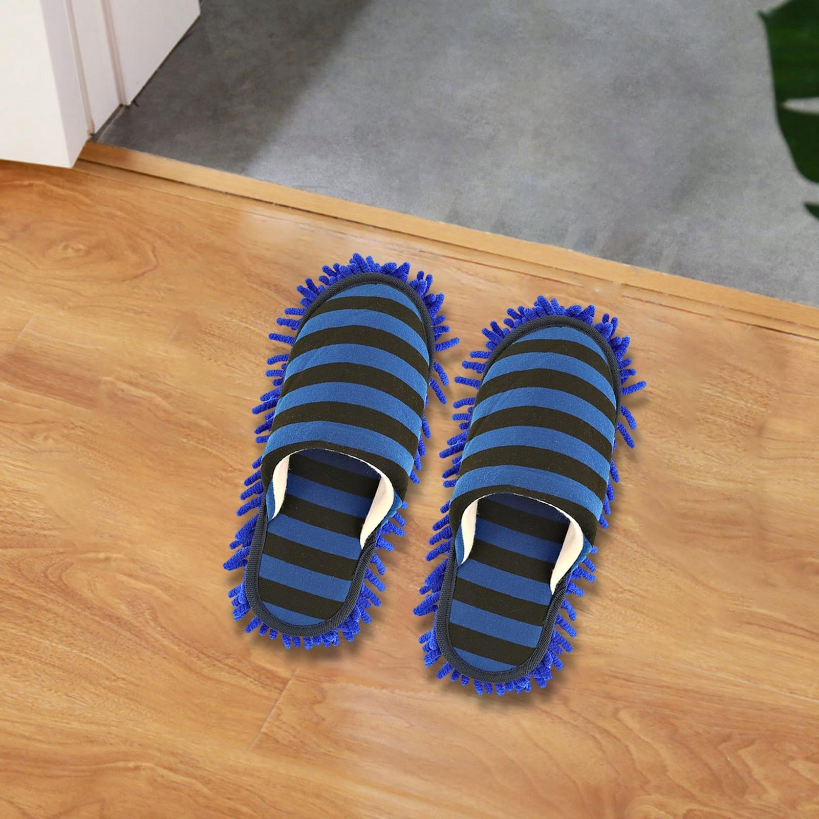 Mop Slippers Reusable Microfiber Chenille Washable Detachable Dust Blue