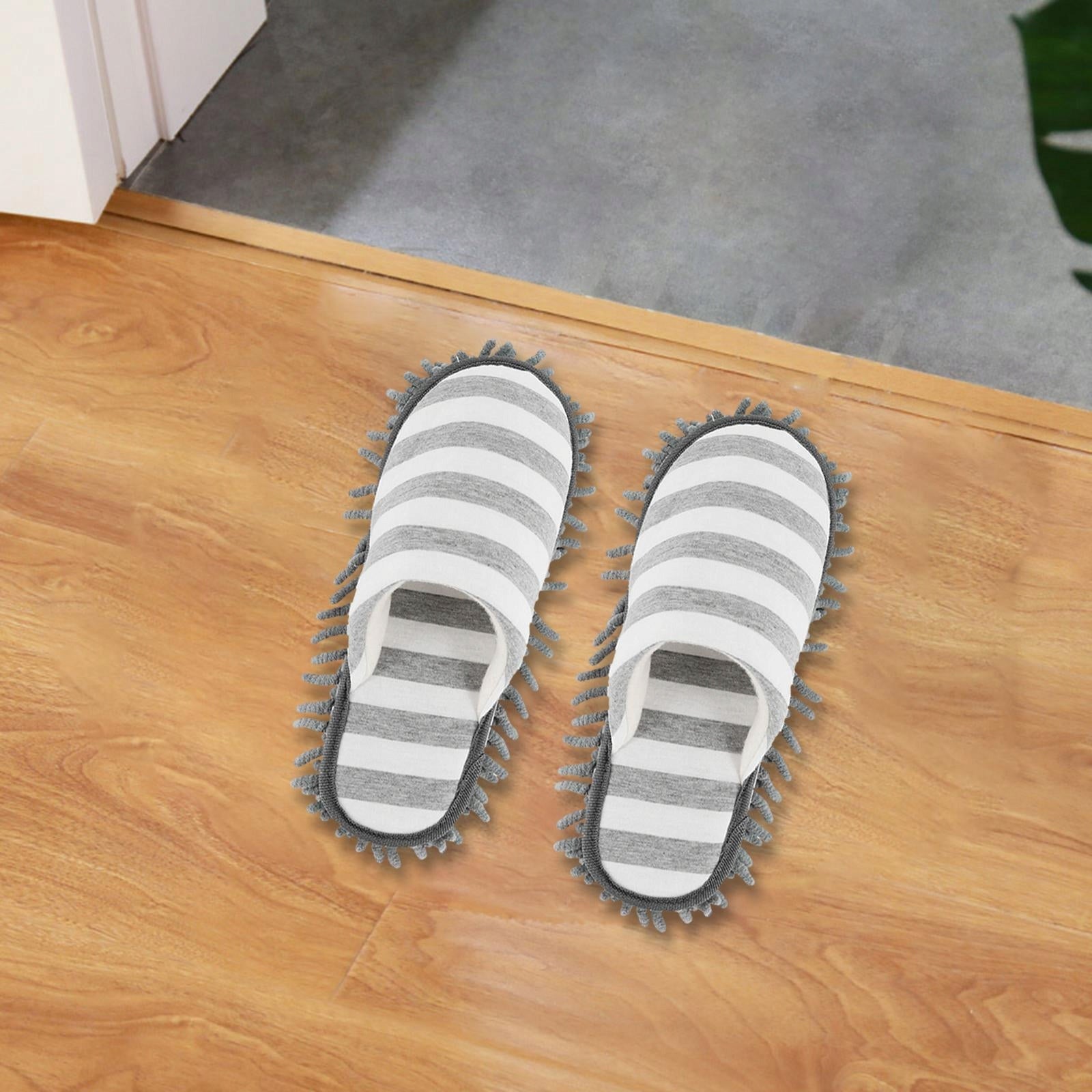 Mop Slippers Reusable Microfiber Chenille Washable Detachable Dust Gray