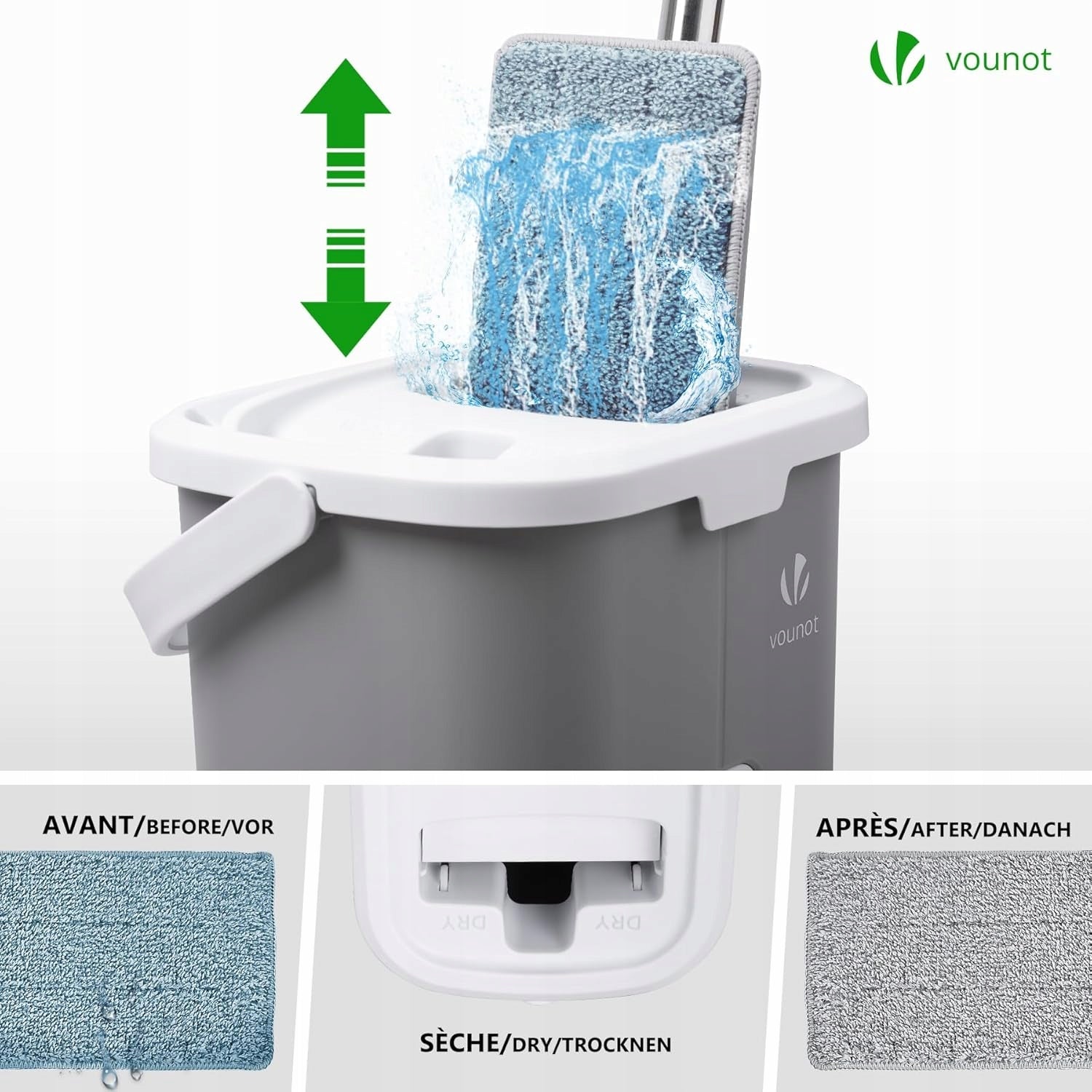 Mop VOUNOT with juicer 2 chambers microfiber 6 cartridges grey Brand Vounot