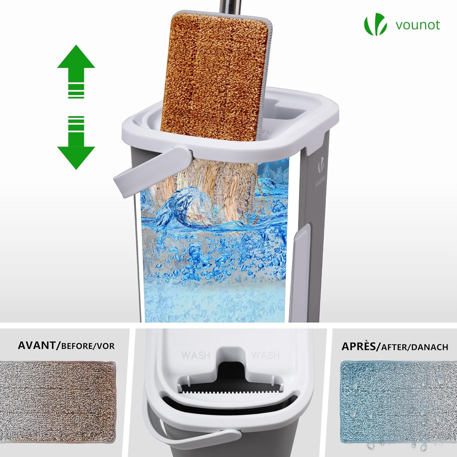 Mop VOUNOT with juicer 2 chambers microfiber 6 cartridges grey Manufacturer code op VOUNOT z wyciskarką 2 komory mikrofibra