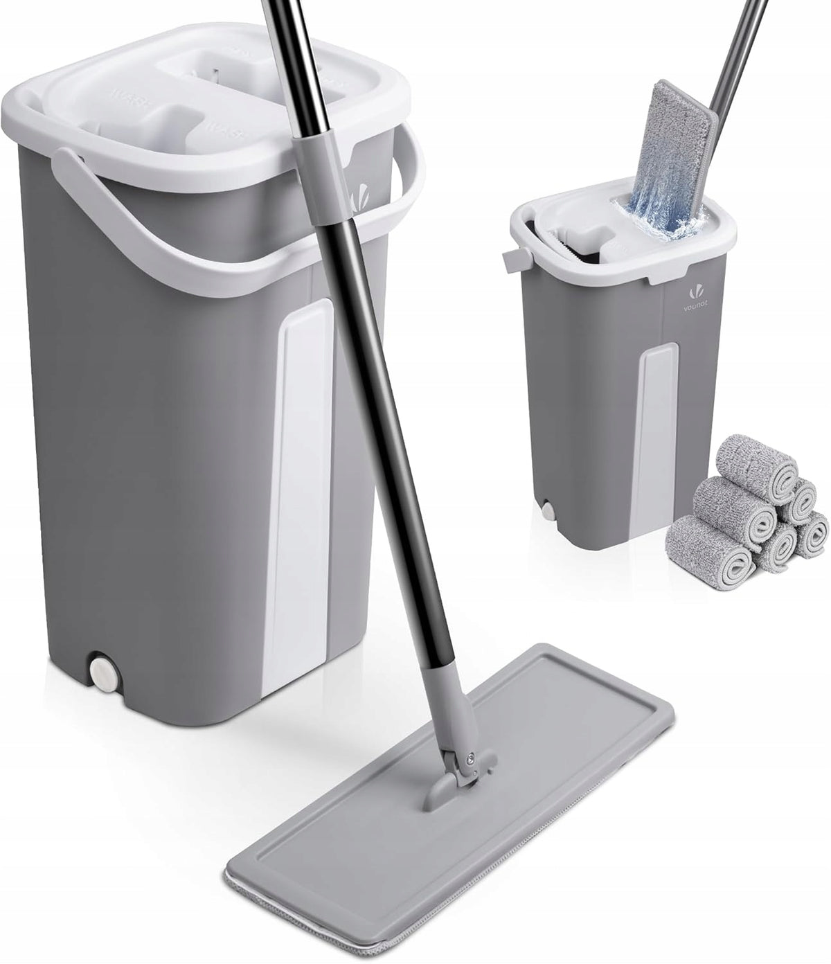 Mop VOUNOT with juicer 2 chambers microfiber 6 cartridges grey
