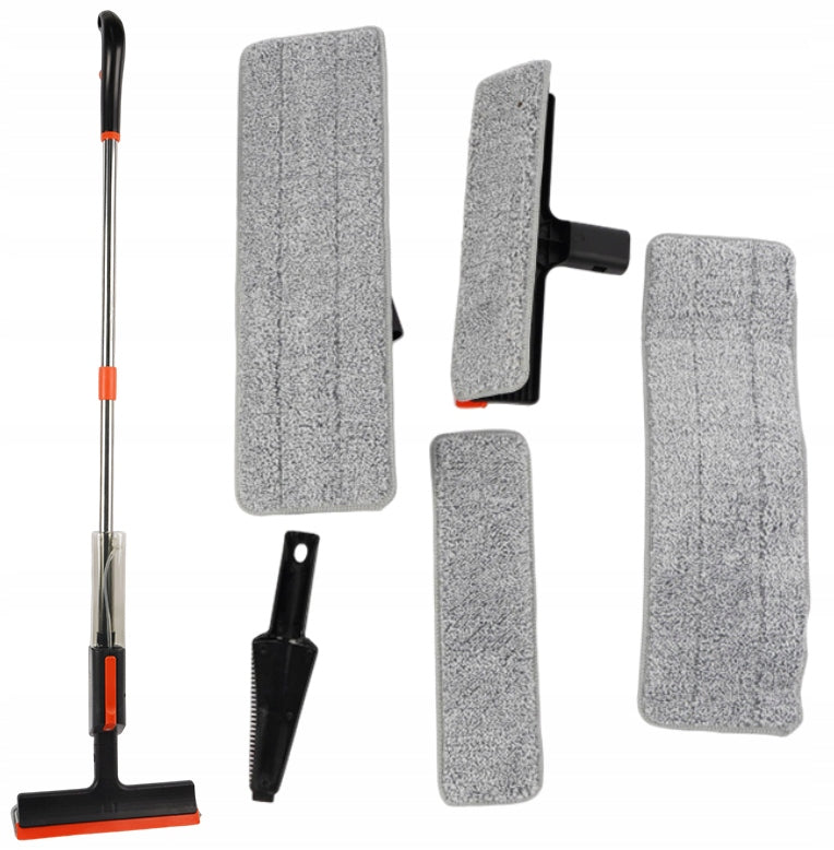 Mop With Sprayer Flat Floor Window Washer 2in1 4 Microfiber Overlays Packaging status original