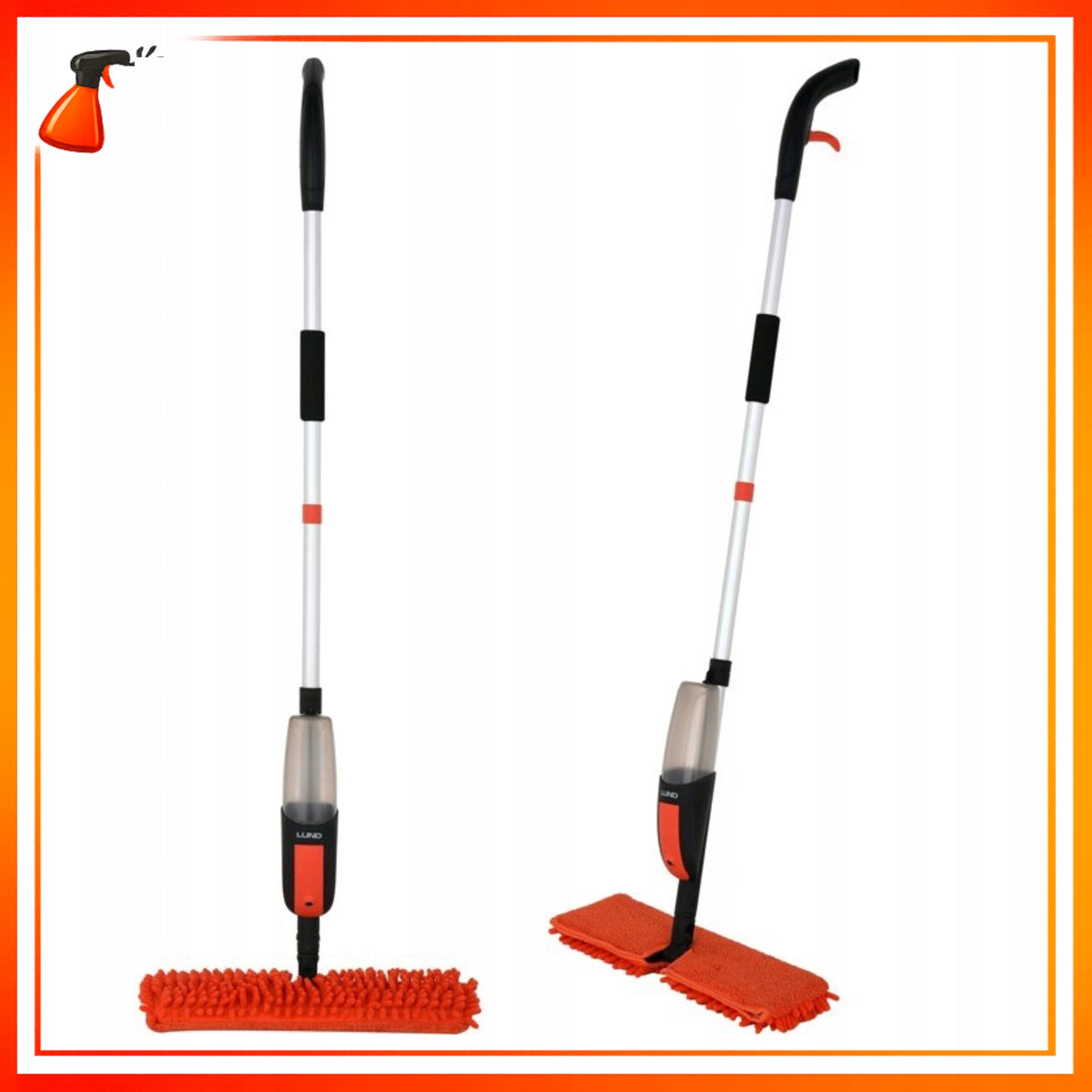 Mop With Sprayer Flat Rotary Double Sided 2 Microfiber Cartridges Lund Packaging status original