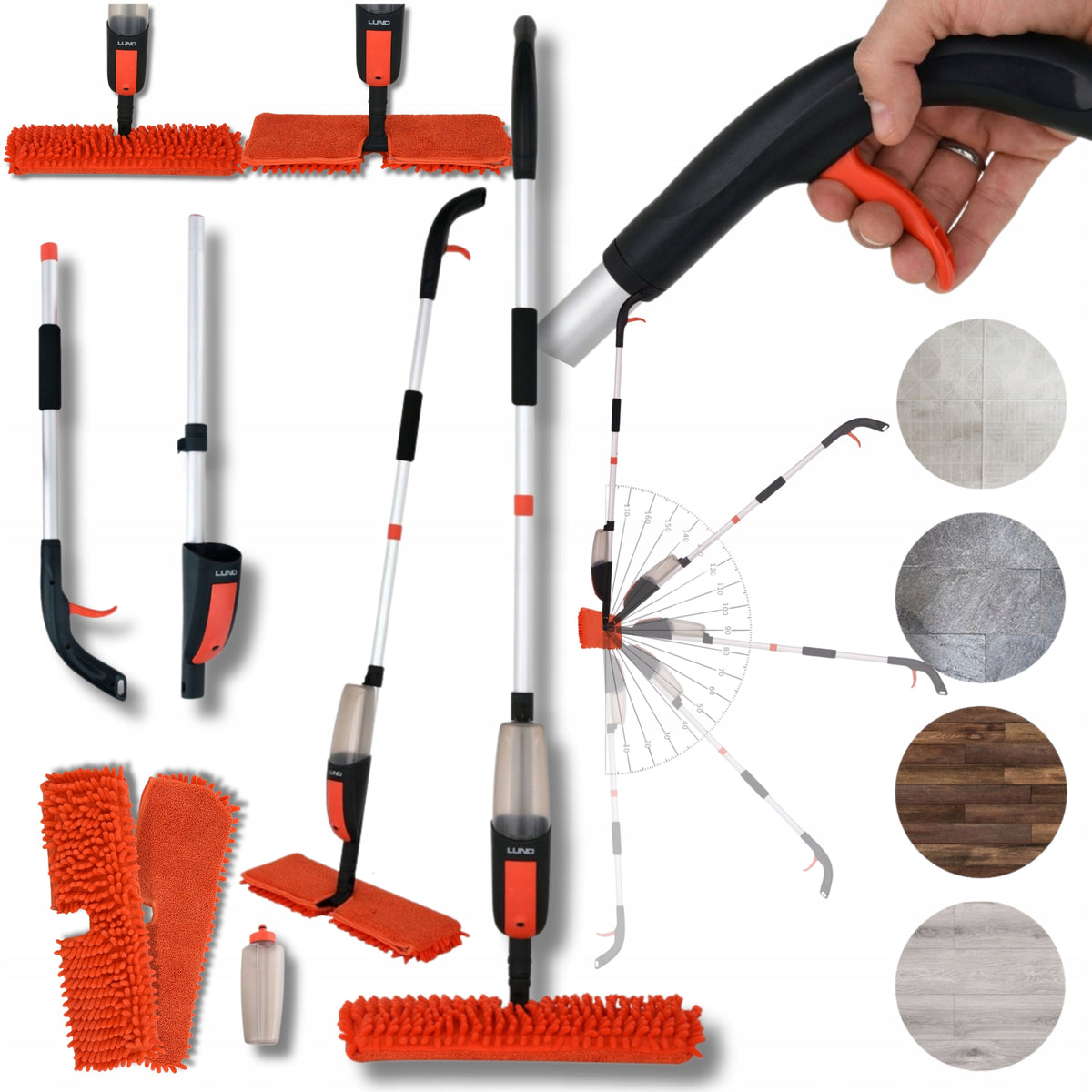 Mop With Sprayer Flat Rotary Double Sided 2 Microfiber Cartridges Lund
