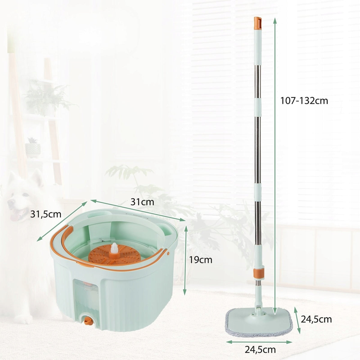 Mop with Rotating Head and Bucket with Water Separation Cleaning Mop Brand Costway