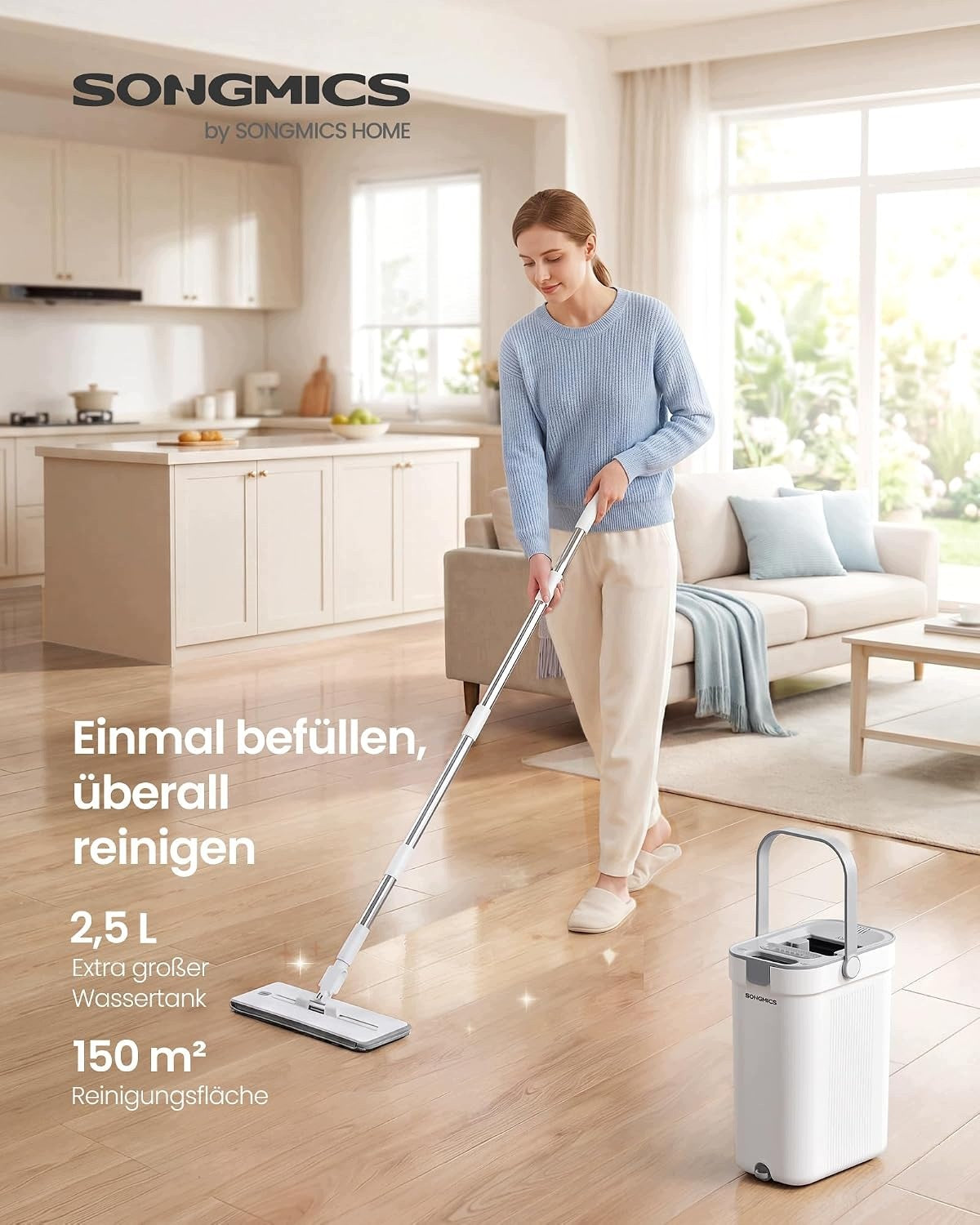 Mop with bucket separation of clean/dirty water 3 compartment head 360° Packaging status original
