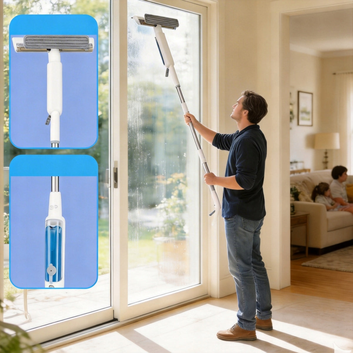 Mop with washer for windows squeegee telescopic pole Catch box 3in1 Packaging status original