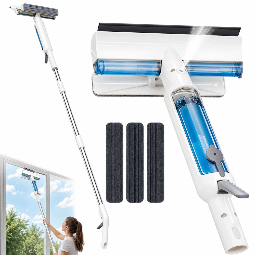 Mop with washer for windows squeegee telescopic pole Catch box 3in1