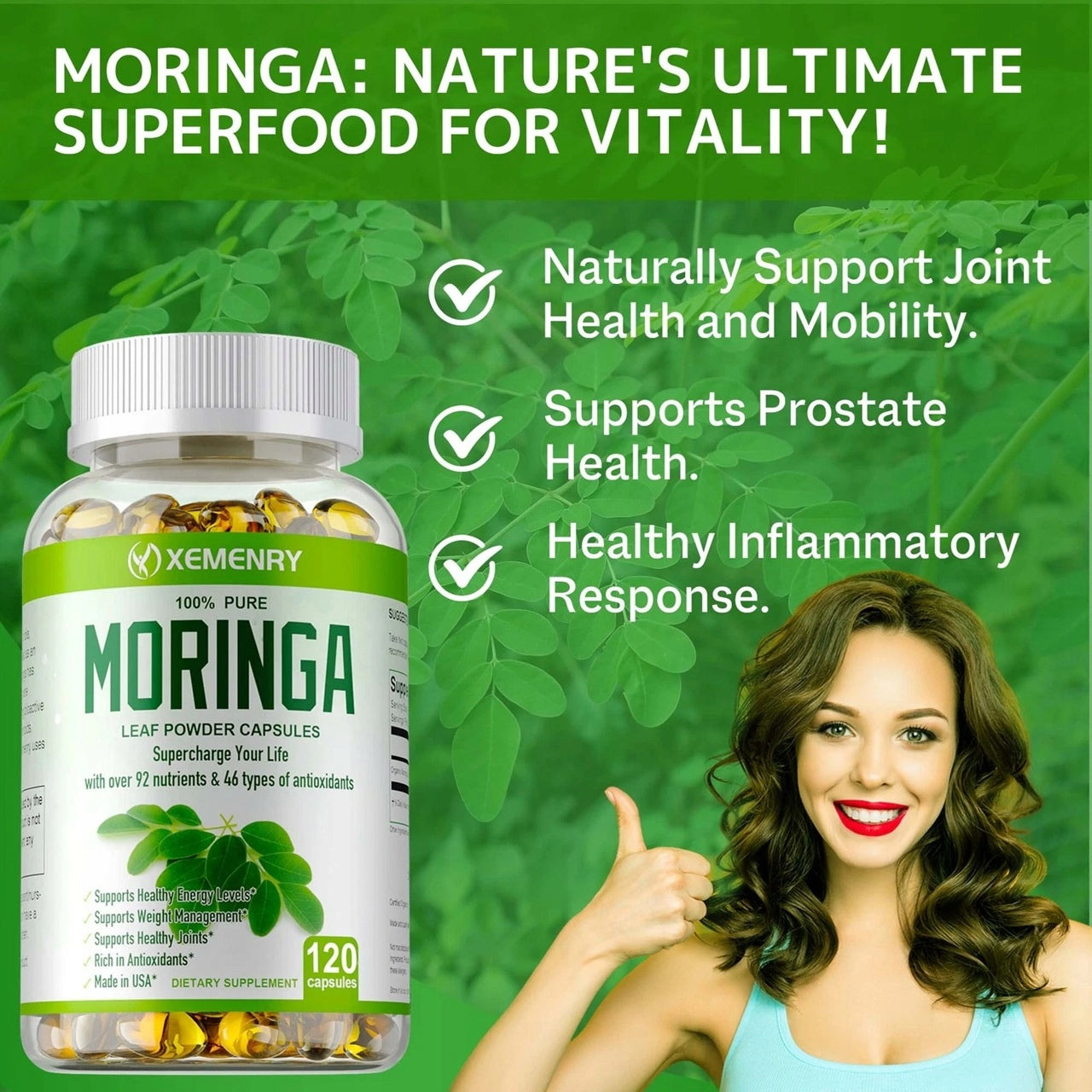 Moringa 1000 mg capsules – organic, natural, anti-aging, wsp Expiration date at least 1 year from the date of purchase