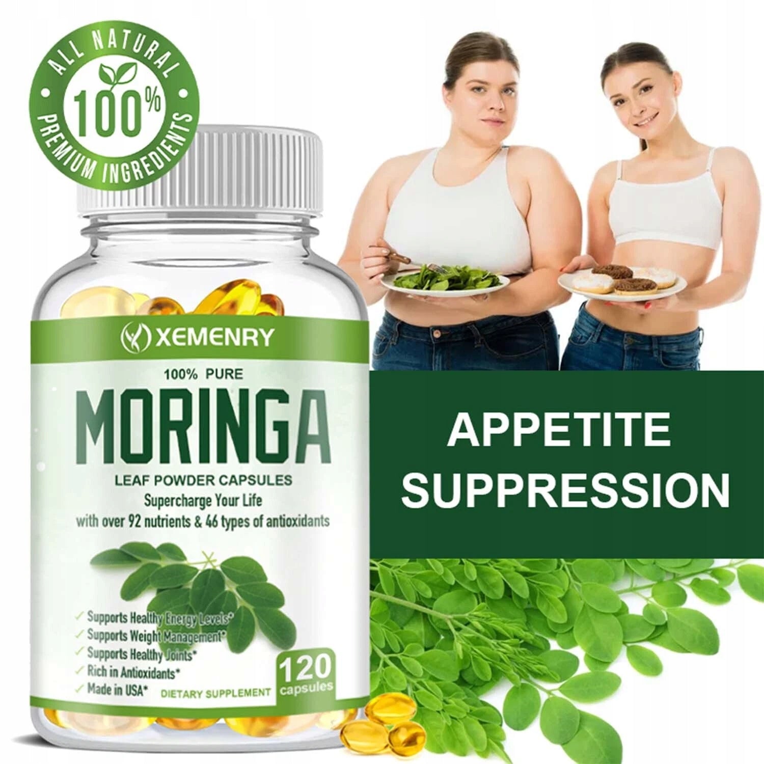 Moringa 1000 mg capsules – organic, natural, anti-aging, wsp Packaging status original