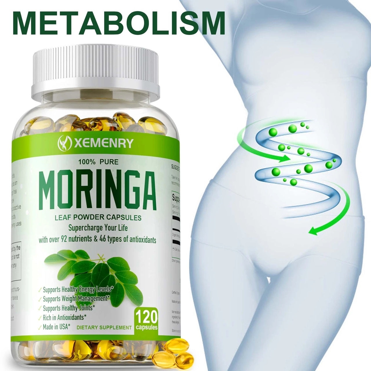 Moringa 1000 mg capsules – organic, natural, anti-aging, wsp Packaging status original