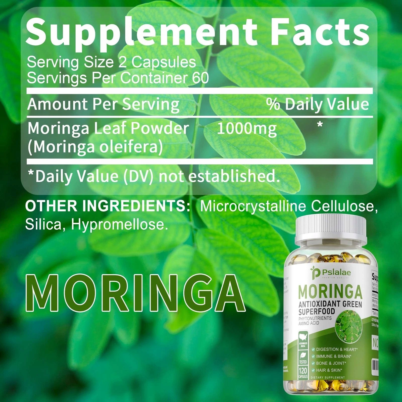 Moringa capsules 1000 mg – 100% pure, natural superfood, antioxidant Expiration date at least 1 year from the date of purchase