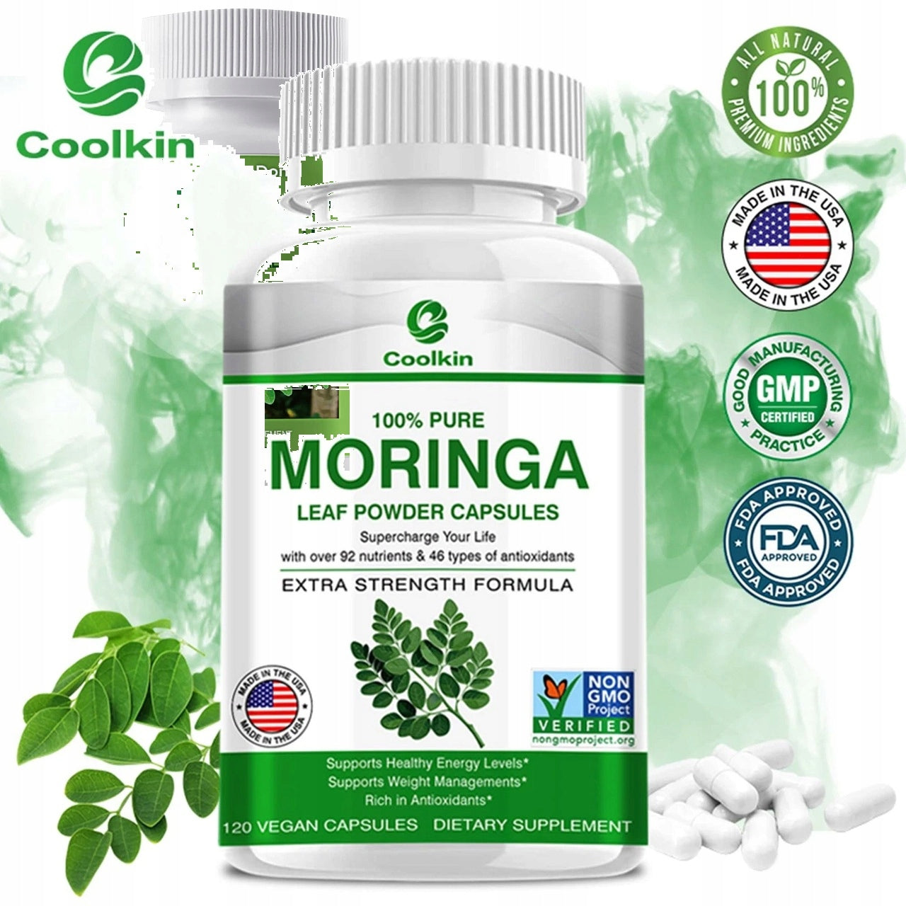 Moringa leaf 1000 mg – superfoods, slimming, immunity support, stym Packaging status original