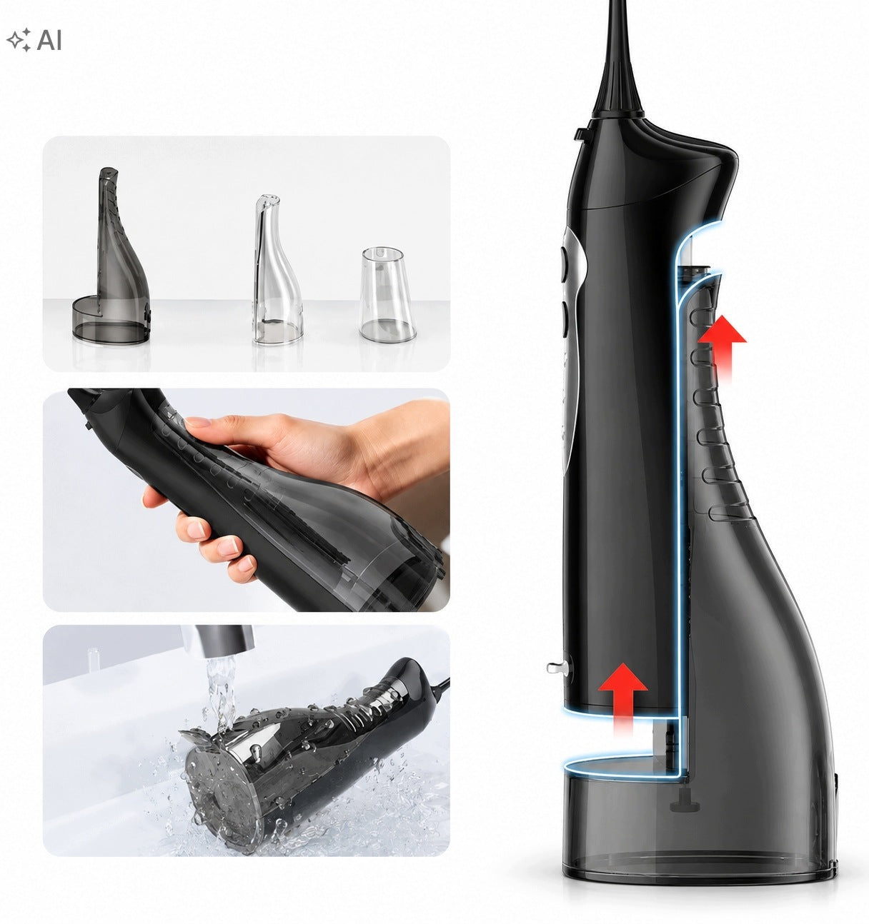 Mornwell D52 Tooth Irrigator Wireless 300ml 3 USB 360° Modes Model D52 czarny