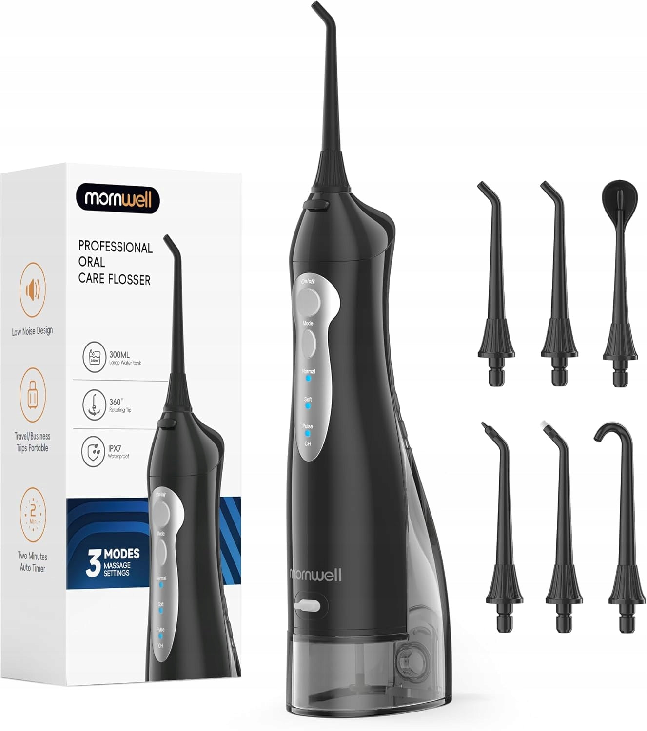 Mornwell Tooth Irrigator Portable 300ml 3 Modes 4 Tips USB IPX7