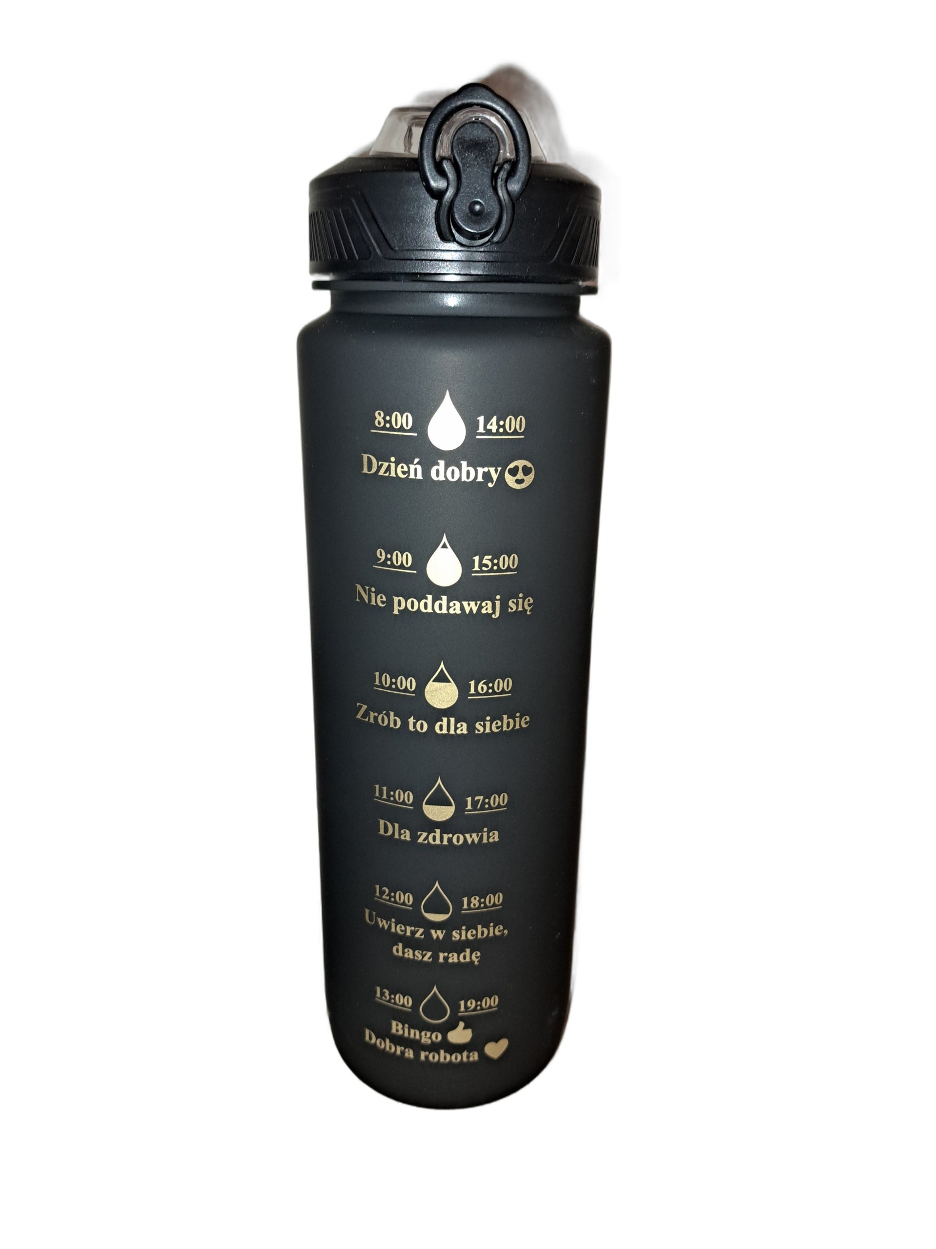 Motivational Bottle 1L Black Water Bottle with Measure Training Gym