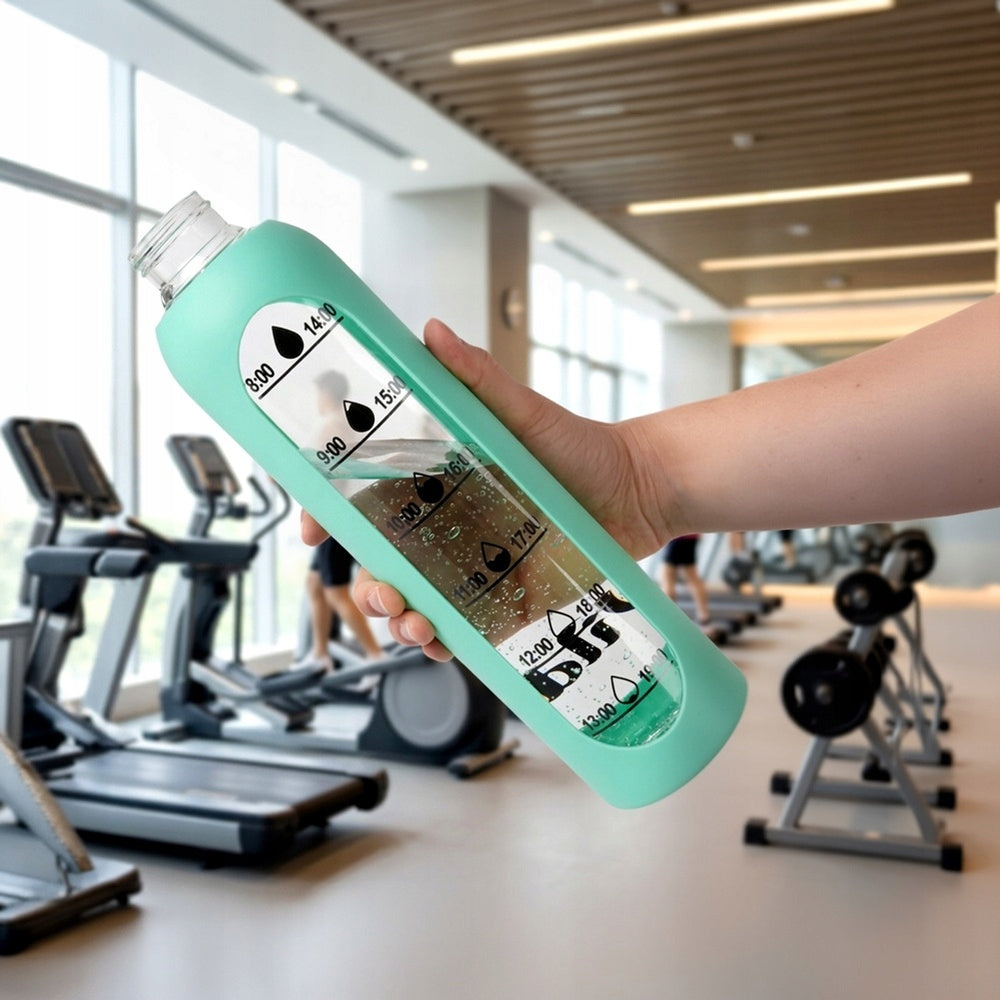 Motivational Water Bottle Glass Drinks Silicone Large Mint Water Bottle 1L Color green