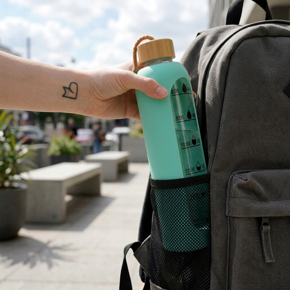 Motivational Water Bottle Glass Drinks Silicone Large Mint Water Bottle 1L Model 5900670114777