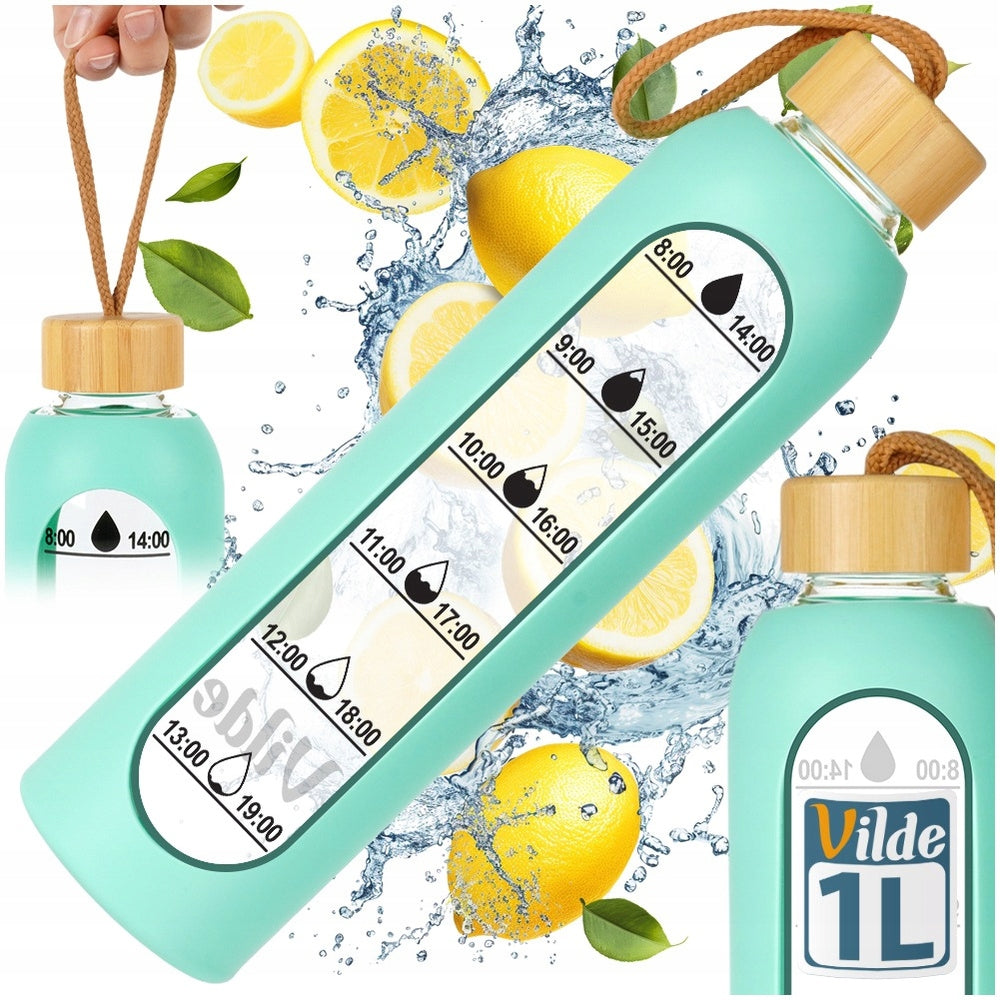 Motivational Water Bottle Glass Drinks Silicone Large Mint Water Bottle 1L