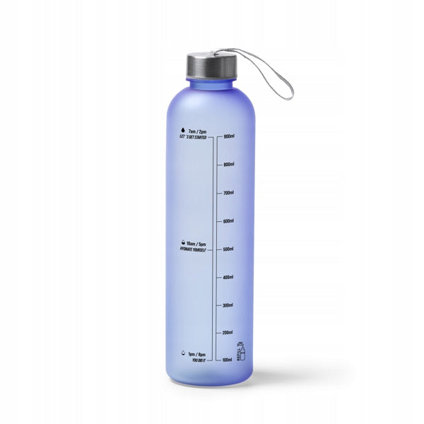 Motivational bottle 1L water sports water bottle with measuring cup gym blue