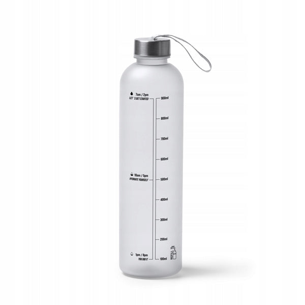 Motivational bottle 1L water sports water bottle with measuring cup gym white