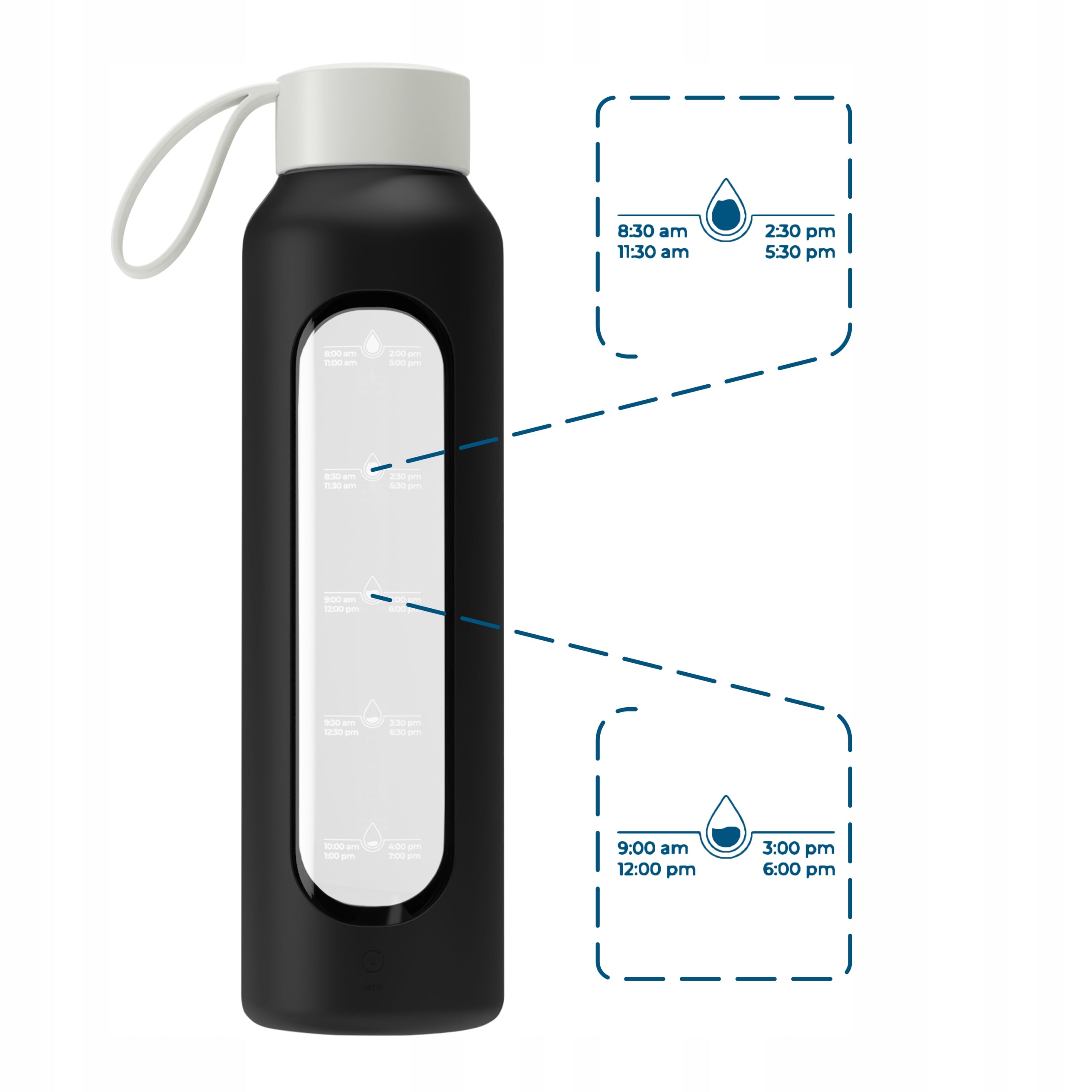 Motivational glass water bottle 0,5 l Wessper B1 BOROSILICATE Black Model B1 BOROSILICATE