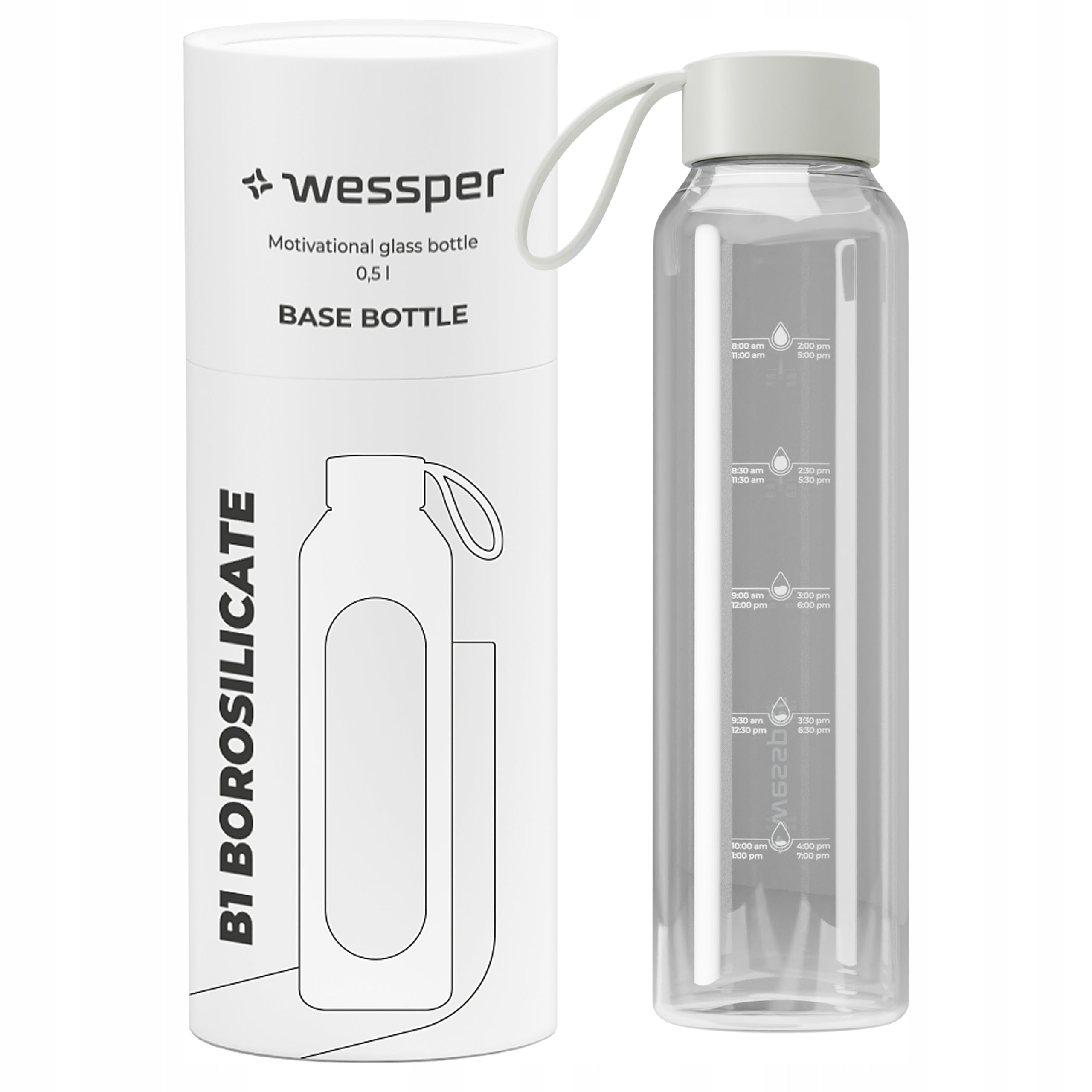 Motivational glass water bottle 0,5 l Wessper B1 BOROSILICATE