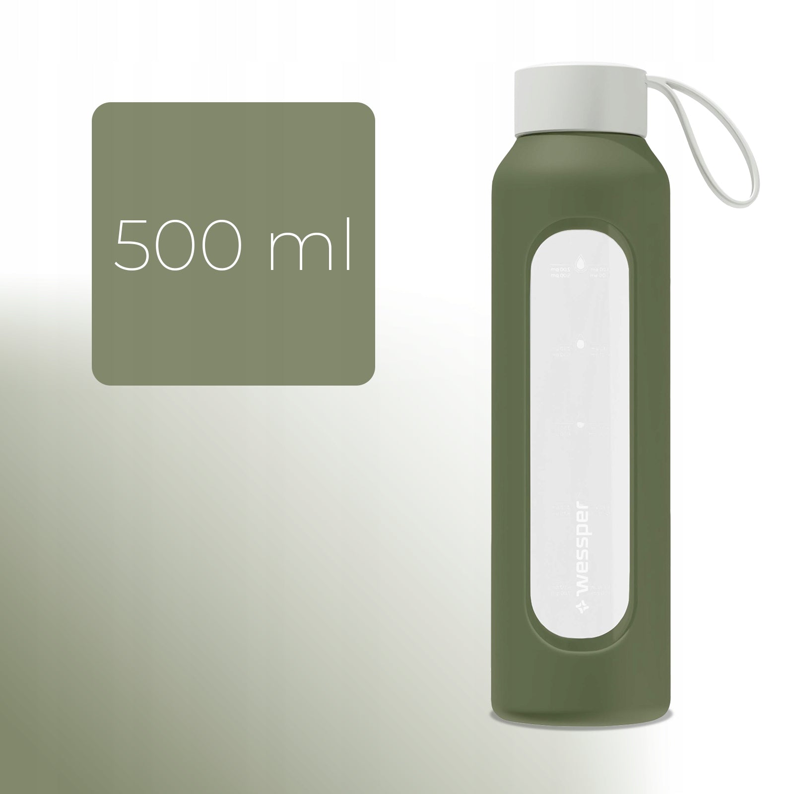 Motivational glass water bottle wessper 500ml plus Cover Manufacturer code WES260-500-OL