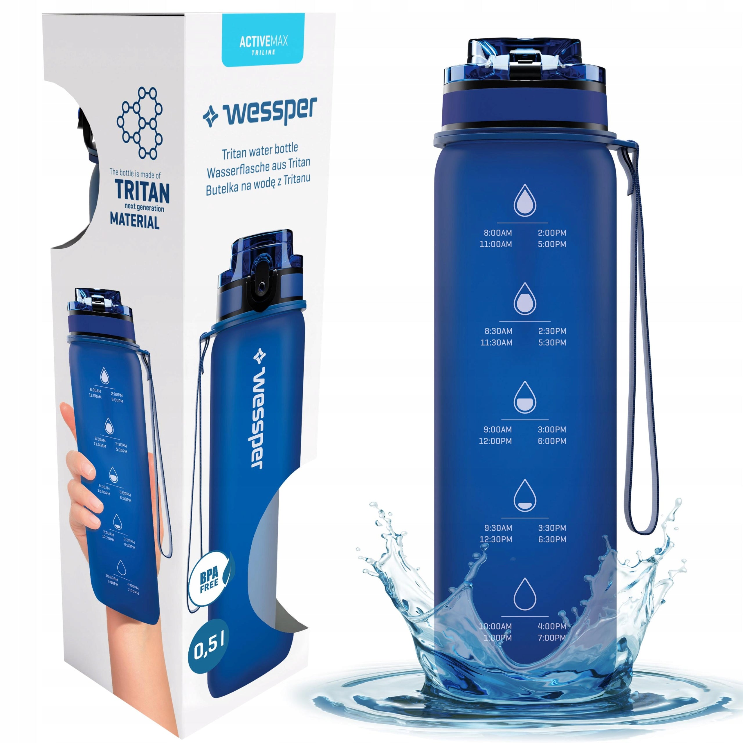 Motivational sports water bottle with mouthpiece tritan 0,5l Wessper