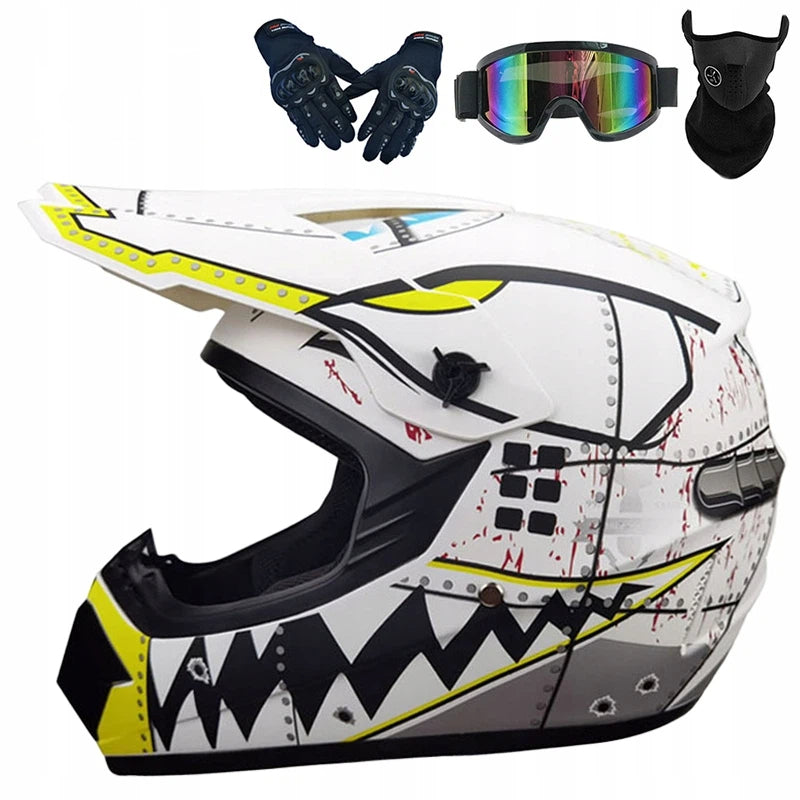 Motocross Helmet Full-Face Kids' Set - Off-Road Goggles + Gloves