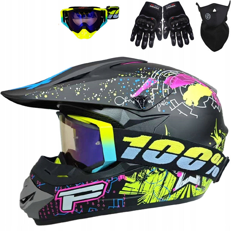 Motocross Helmet Full-Face Kids' Set Off-road helmet-GOGGLES + GLOVES+MASK Size M