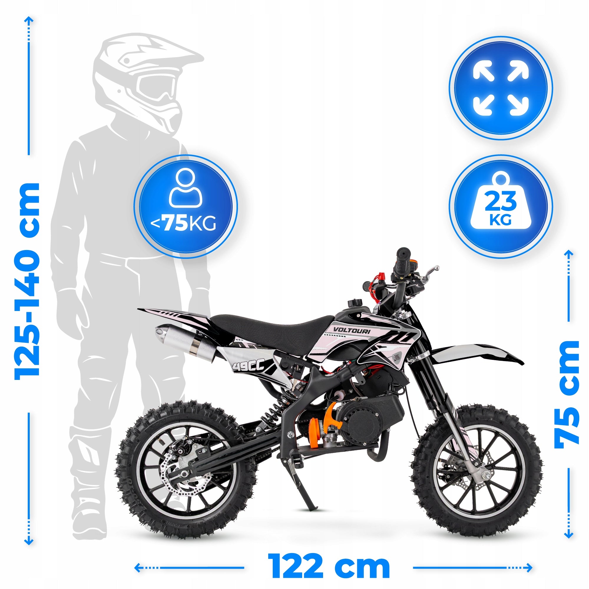 Motorbike for children cross combustion 49CC motorcycle el. start led 35km/h motor Packaging status original