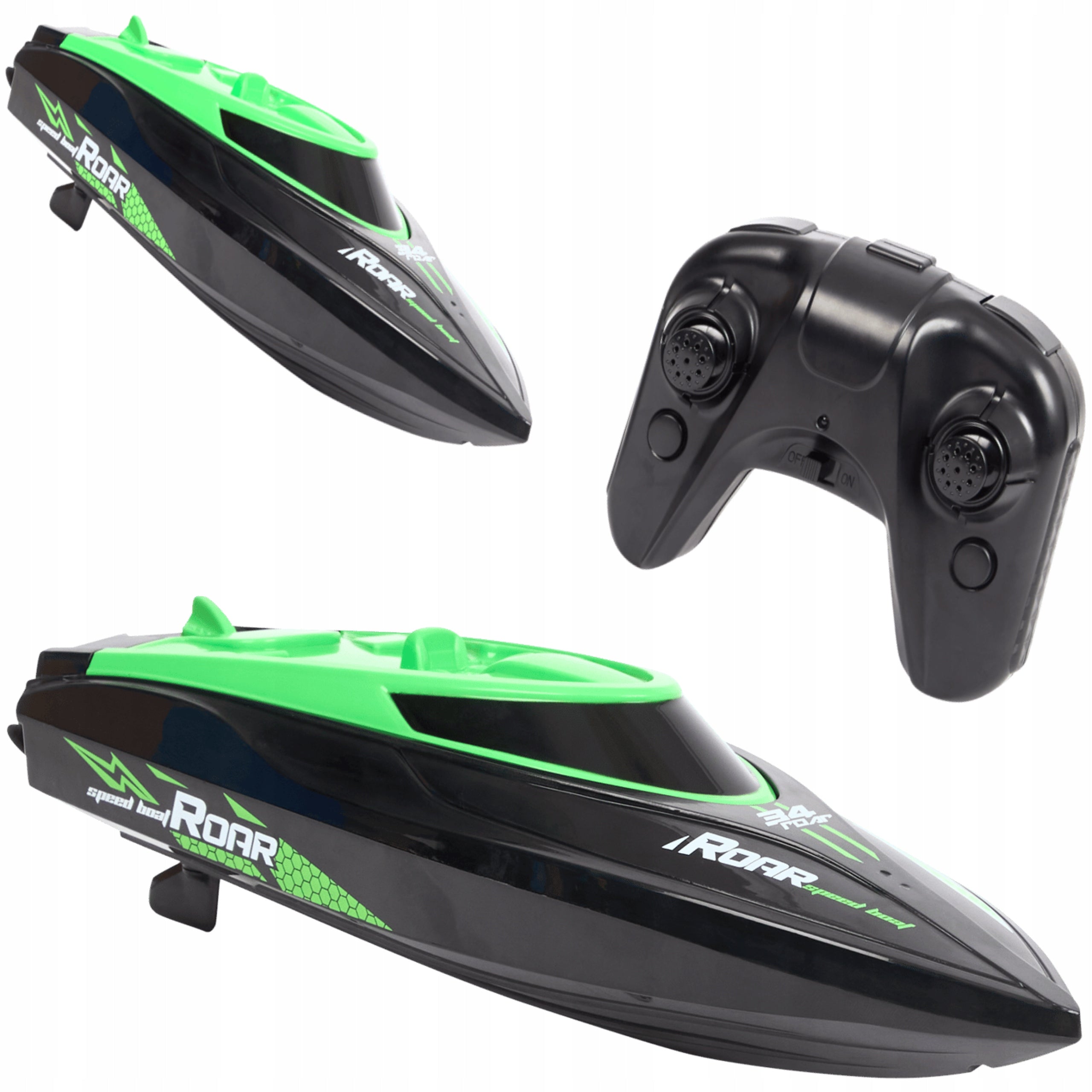 Motorboat Boat Remote Controlled RC + PILOT BLACK AND GREEN 25 CM