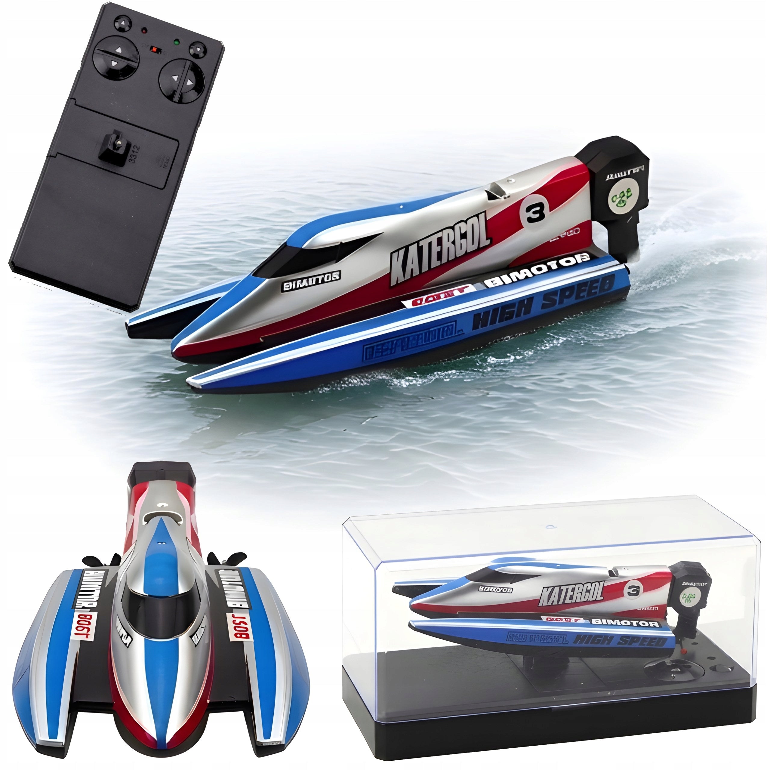 Motorboat Remote Controlled RC Boat 2.4 GHz Dual Motor 14cm Blue