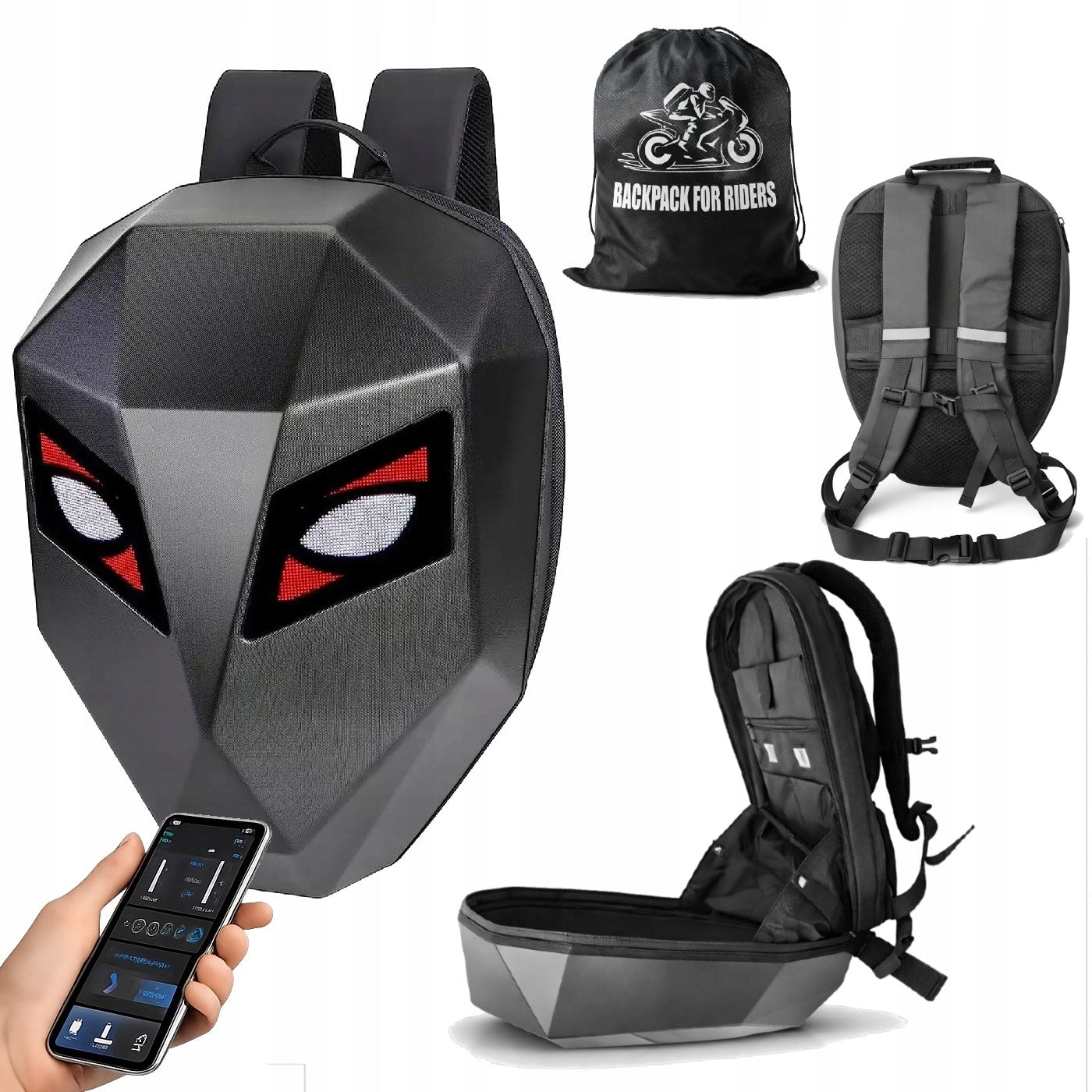 Motorcycle Backpack LED Screen Pixel Art Bluetooth Waterproof Spacious (ZM01)